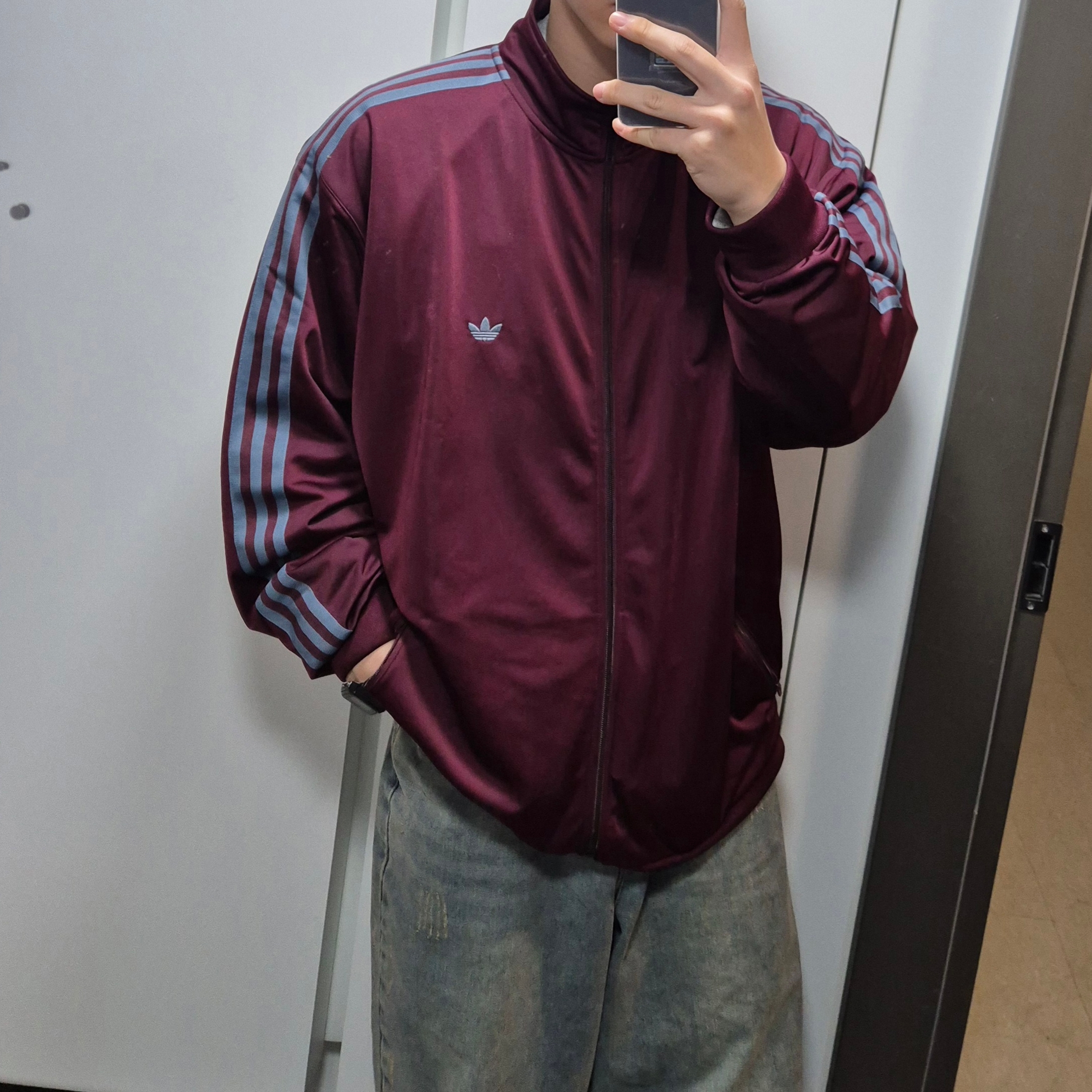 Adidas Originals Beckenbauer Track Jacket Maroon - KR Sizing 착용 스타일