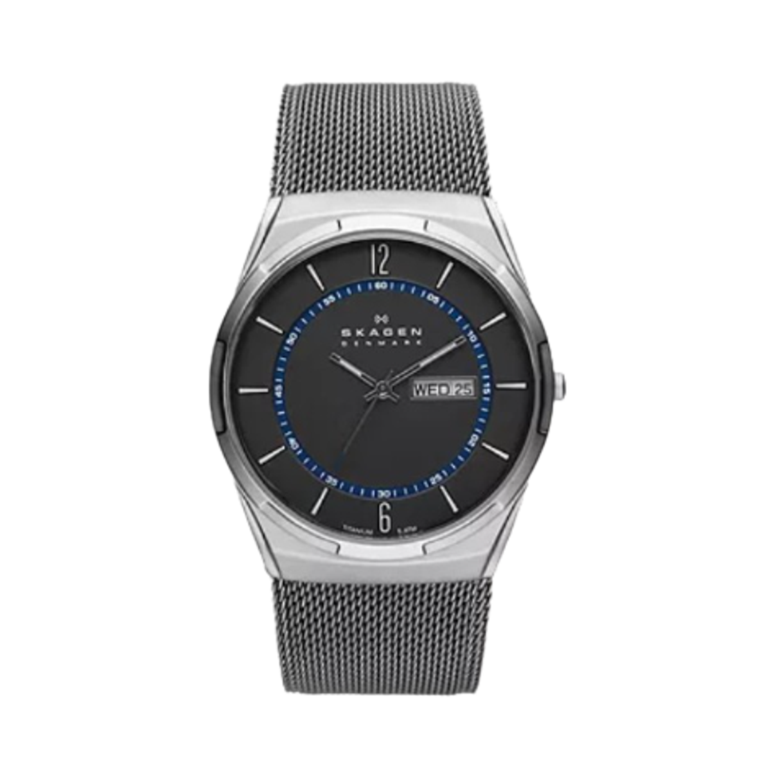 스카겐 멜바이 쿼츠 쓰리핸드 데이데이트 40mm 그레이 티타늄 스테인리스 스틸 메쉬 차콜(Skagen Melbye Quartz Three-Hand Day-Date 40mm Grey Titanium and Stainless Steel Mesh Charcoal) - 1