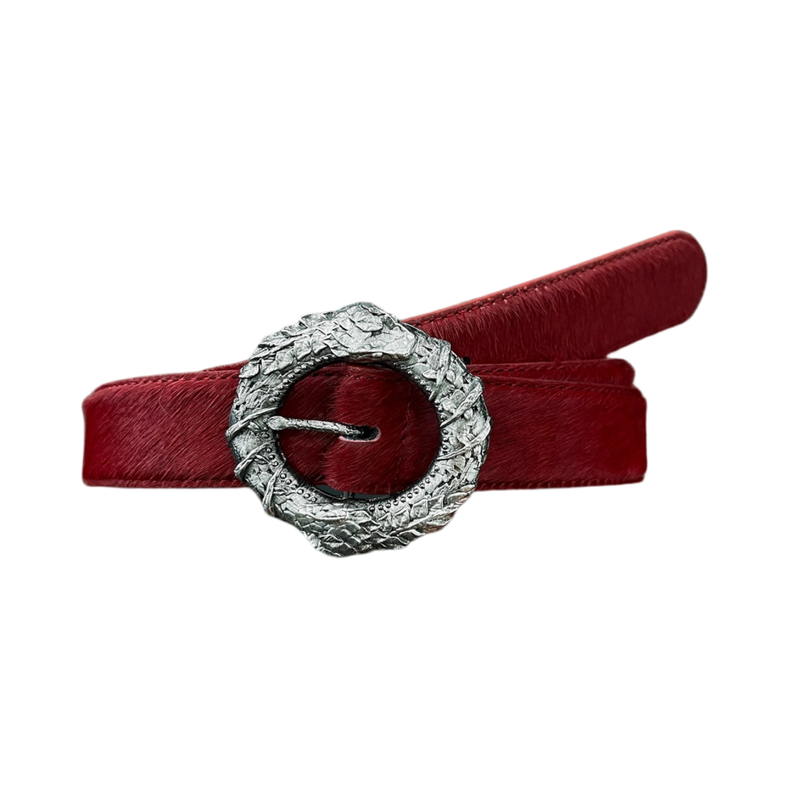 언더마이카 우로보로스 루프 버클 카프 헤어 레더 벨트 레드