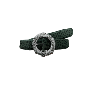 Undermycar 25FW Ouroboros Loop Buckle Calf Hair Leather Belt Cheetah Green