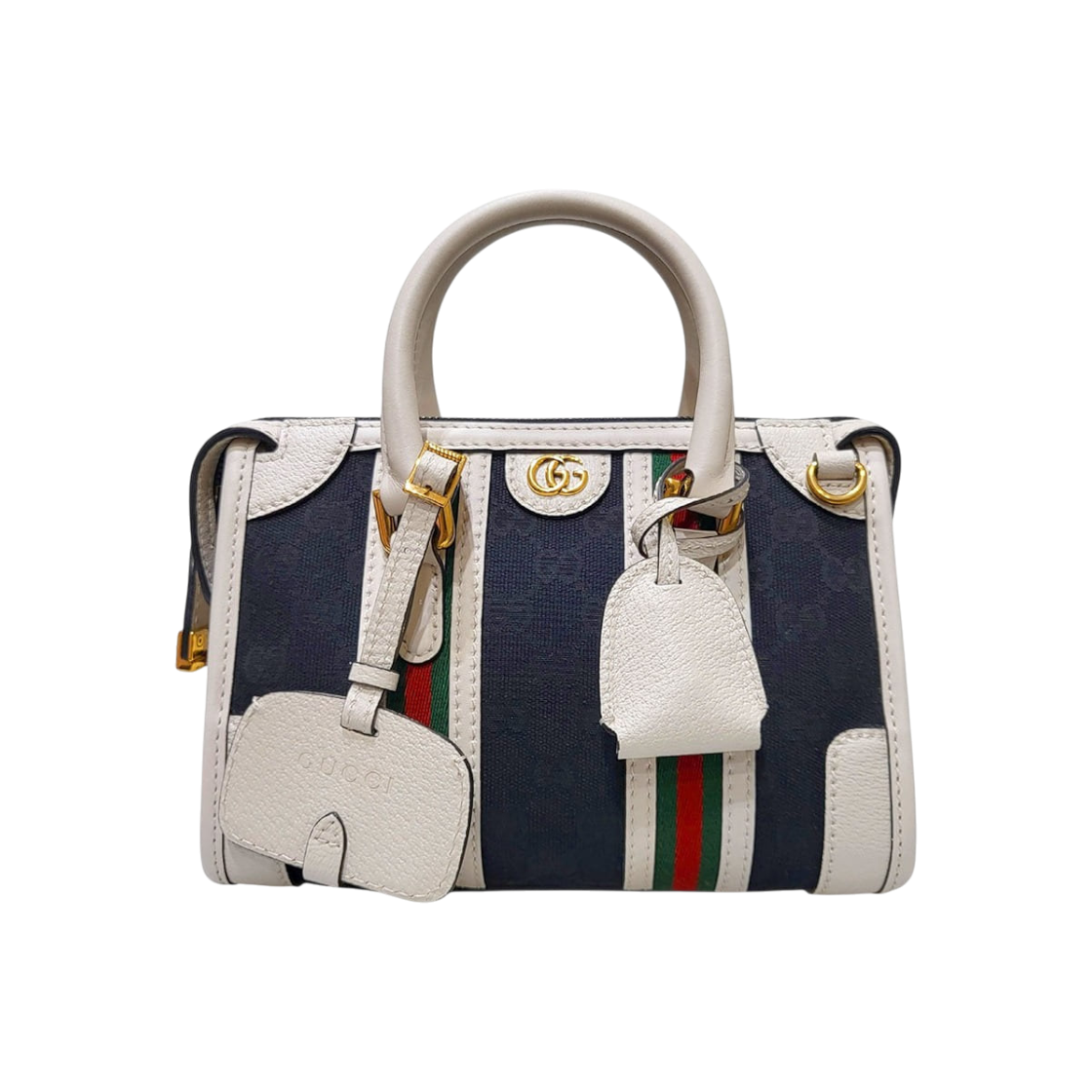 IT2IU5U8CFF9 Gucci GG Web Canvas Mini Top Handle Tote Bag with Strap