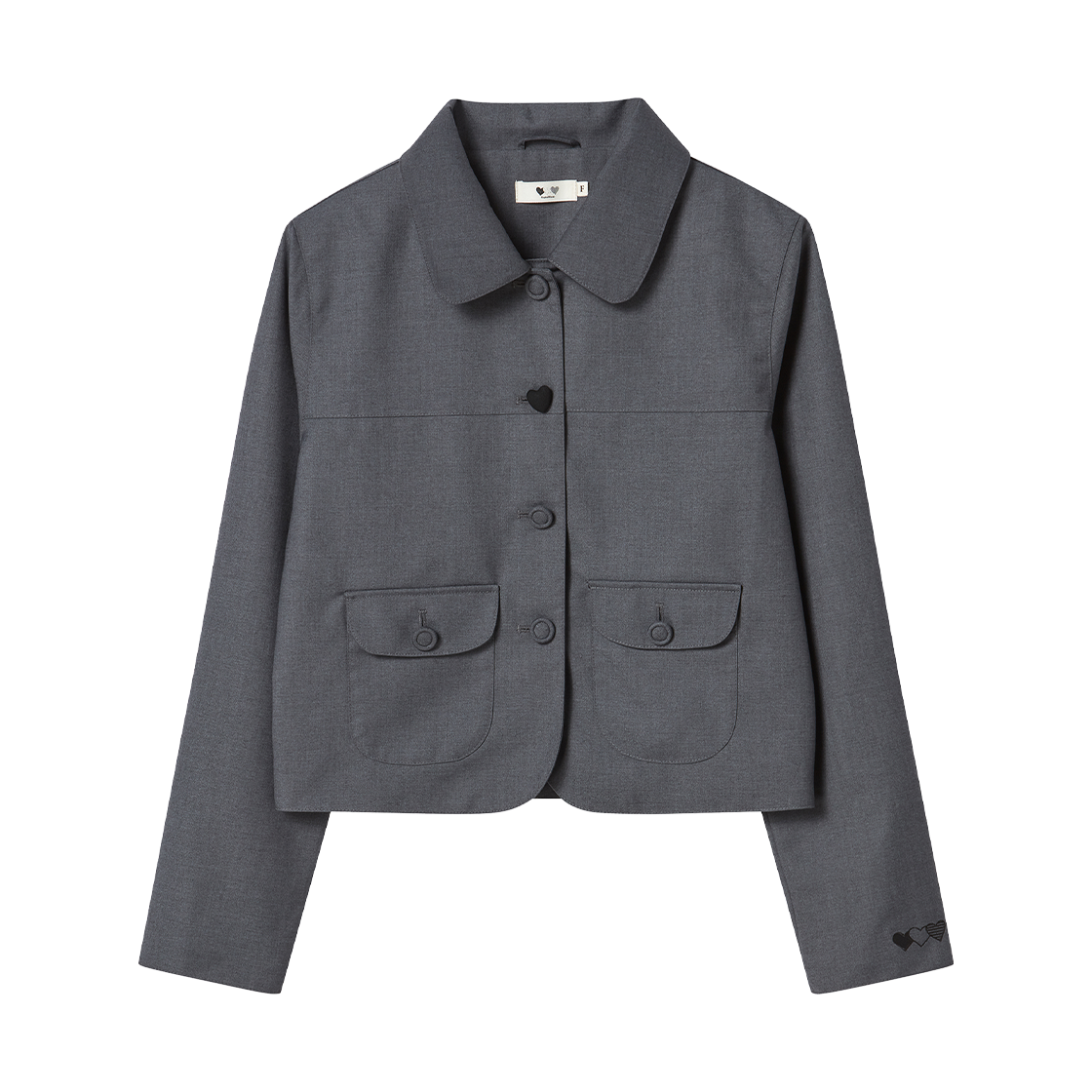 RG_25_FA2_BZ_01 Rogin N Rosie Heart Button Point Blazer Jacket Charcoal