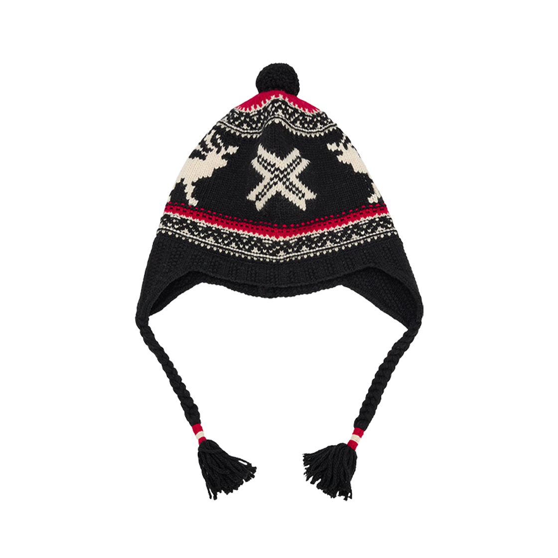 KM5DHTBRL34ML Polo Ralph Lauren Reindeer Wool Blend Earflap Hat Black Red Cream - 25FW