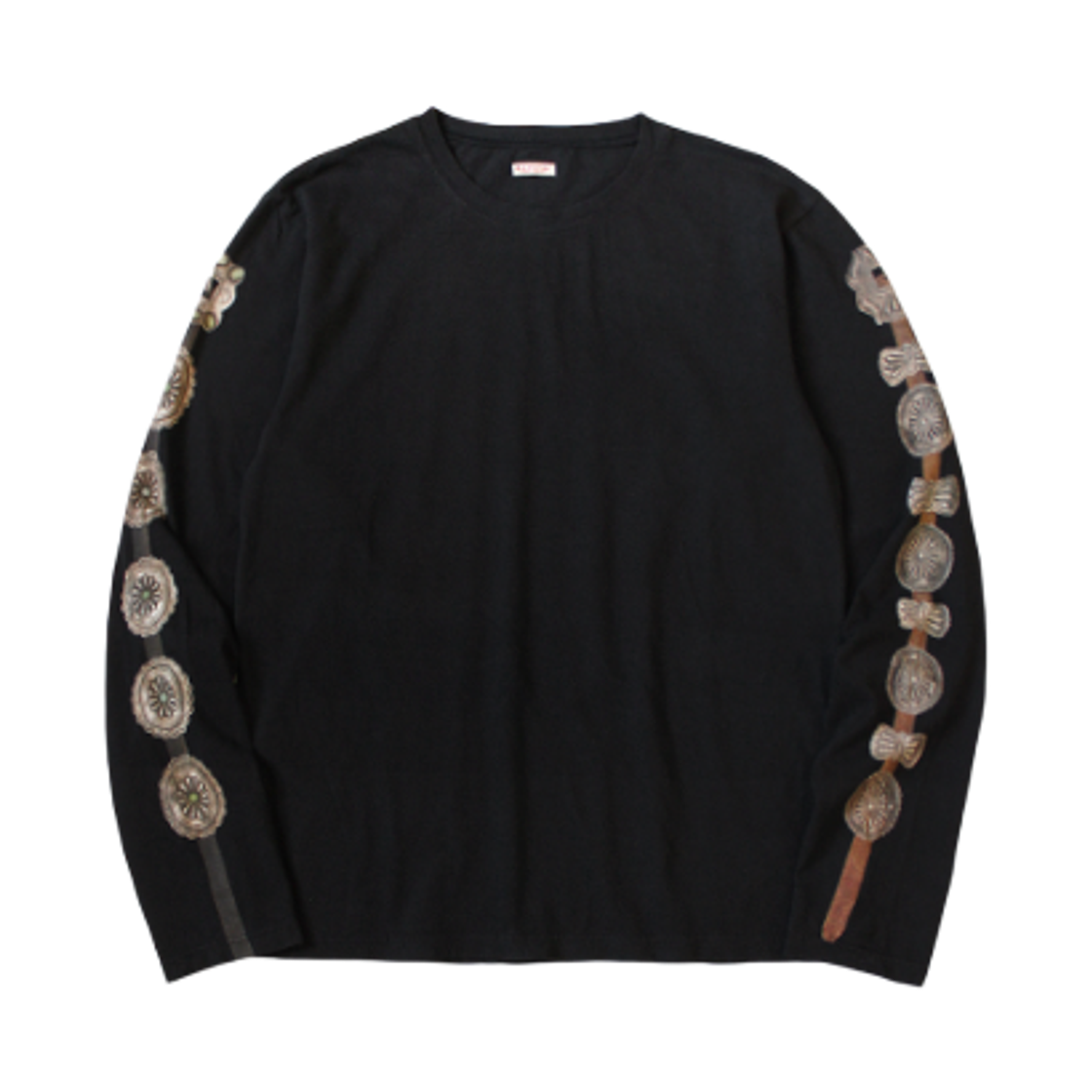캐피탈 20/코튼 클루론 콘초 벨트 슬리브 티셔츠 블랙(Kapital 20/Cotton Cluron Concho Belt Sleeve T-Shirt Black)