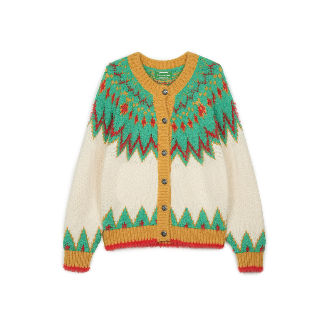 P0000BFH Greenbutter Fuzzy Terry Nordic Cardigan Beige