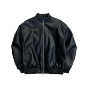 SSERPE Flame Stars Stud Bomber Vegan Leather Jacket Black