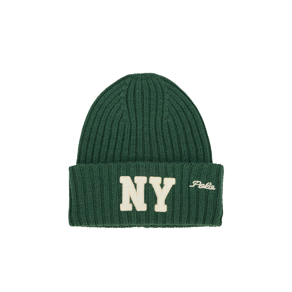 KM5DHTBRL22GN Polo Ralph Lauren NY Patch Rib Knit Wool Beanie Washed Forest - 25FW