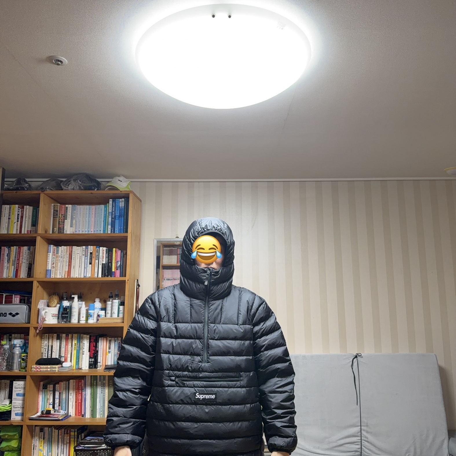 Supreme Micro Down Half Zip Hooded Pullover Black - 25FW 착용 스타일 - 8