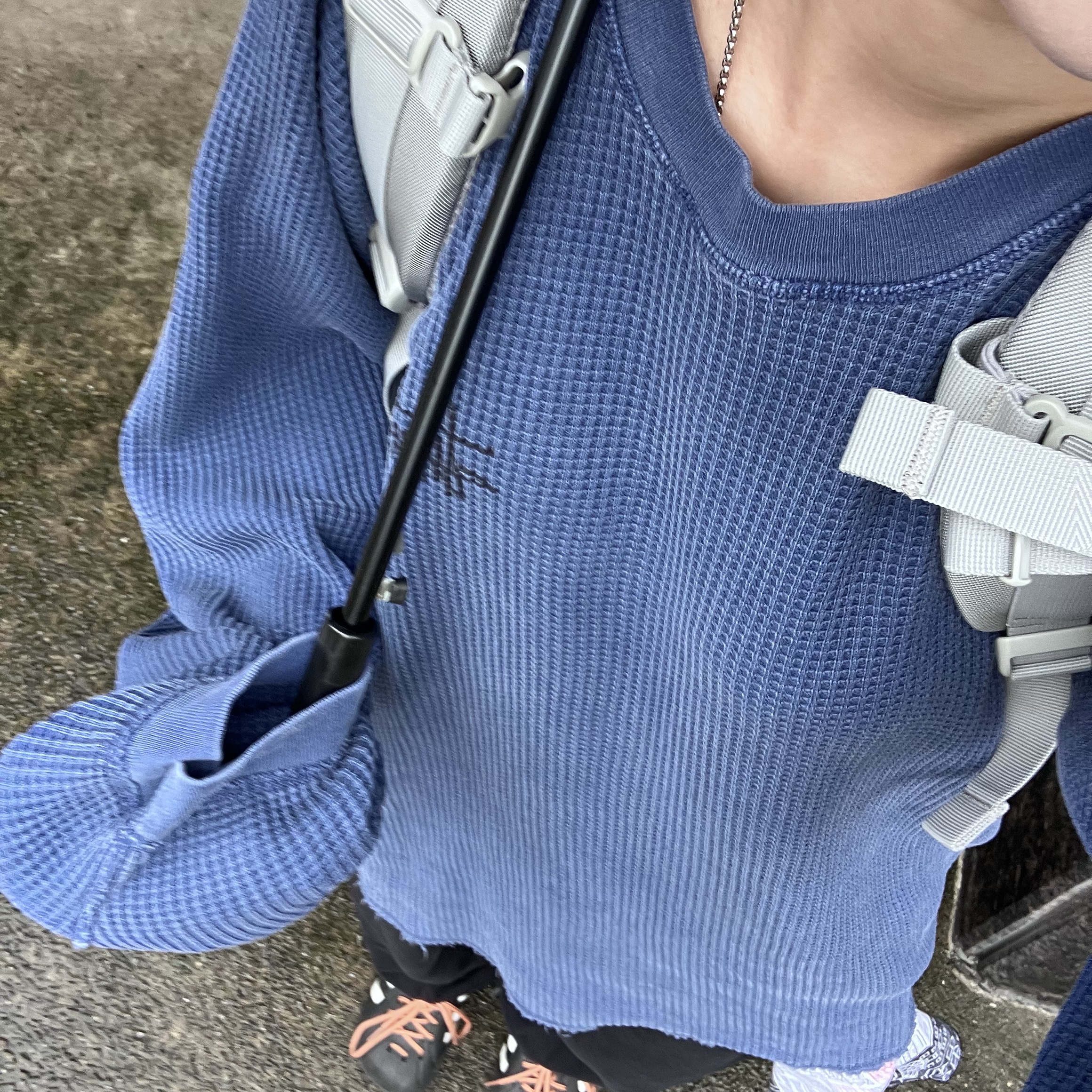 Stussy Raglan Thermal LS Crew Blue, Palace Cordura RS Backpack Ghost Gray - 24FW 착용 스타일 - 2
