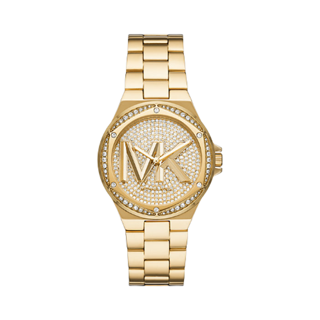 MK7229 (W) Michael Kors Lennox Pave Logo Quartz Three-Hand 37mm Watch Stainless Steel Gold