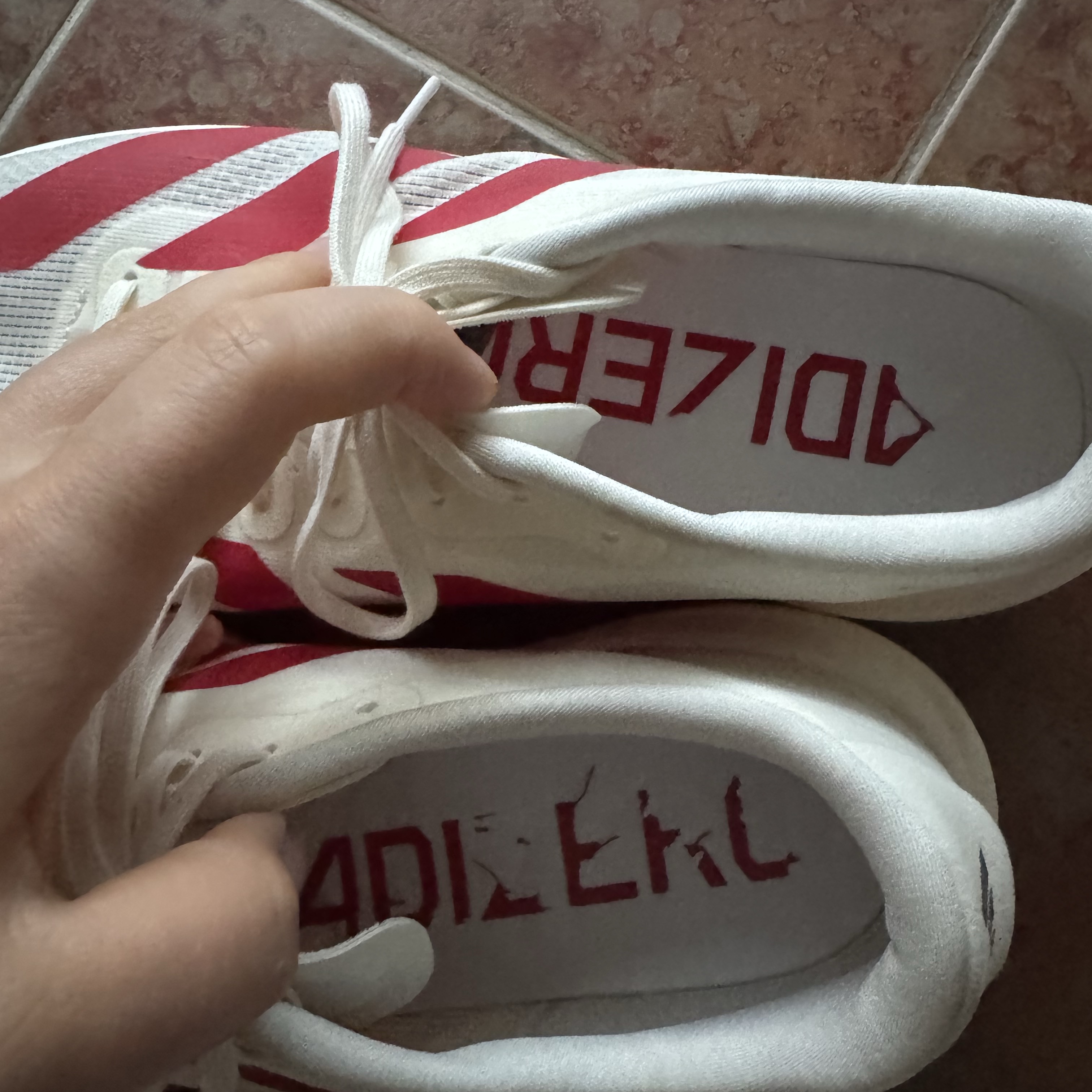 Adidas Adizero EVO SL Off White Better Scarlet 착용 스타일 - 2
