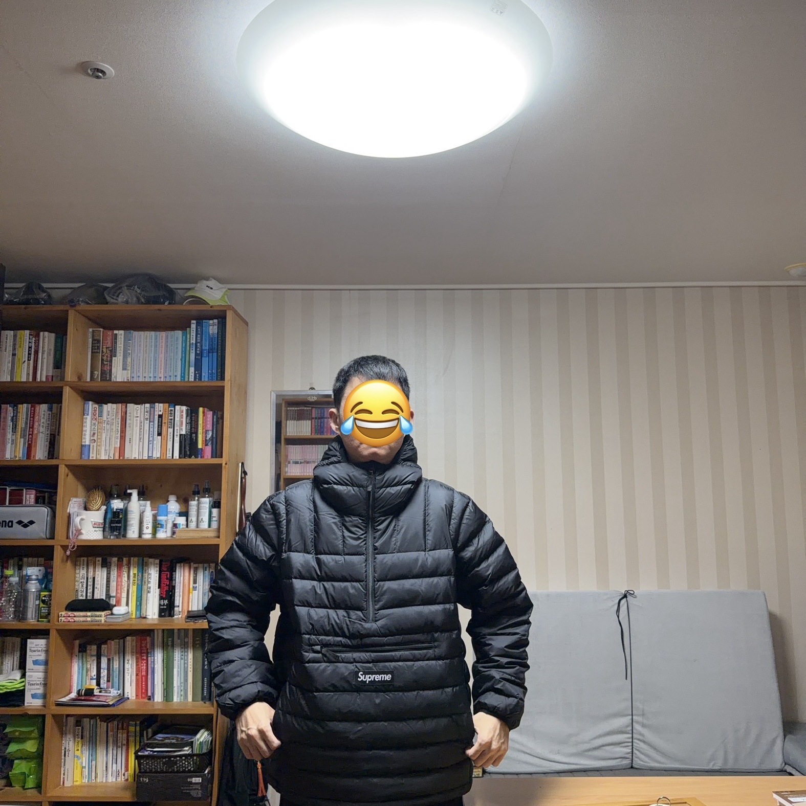 Supreme Micro Down Half Zip Hooded Pullover Black - 25FW 착용 스타일 - 10