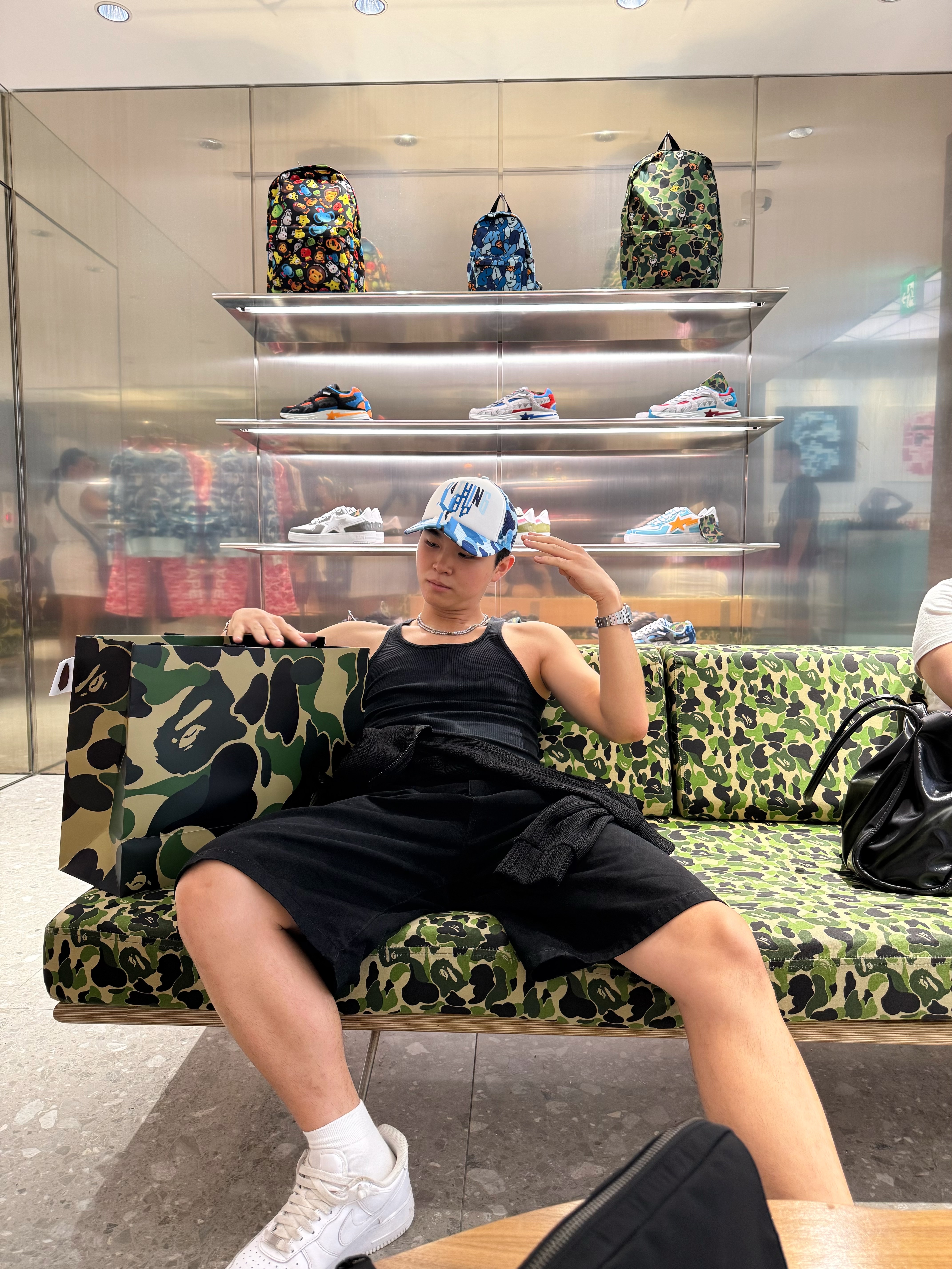 BAPE ABC Camo NYC Logo Mesh Cap Blue, Nike Air Force 1 '07 Low White 착용 스타일 - 2