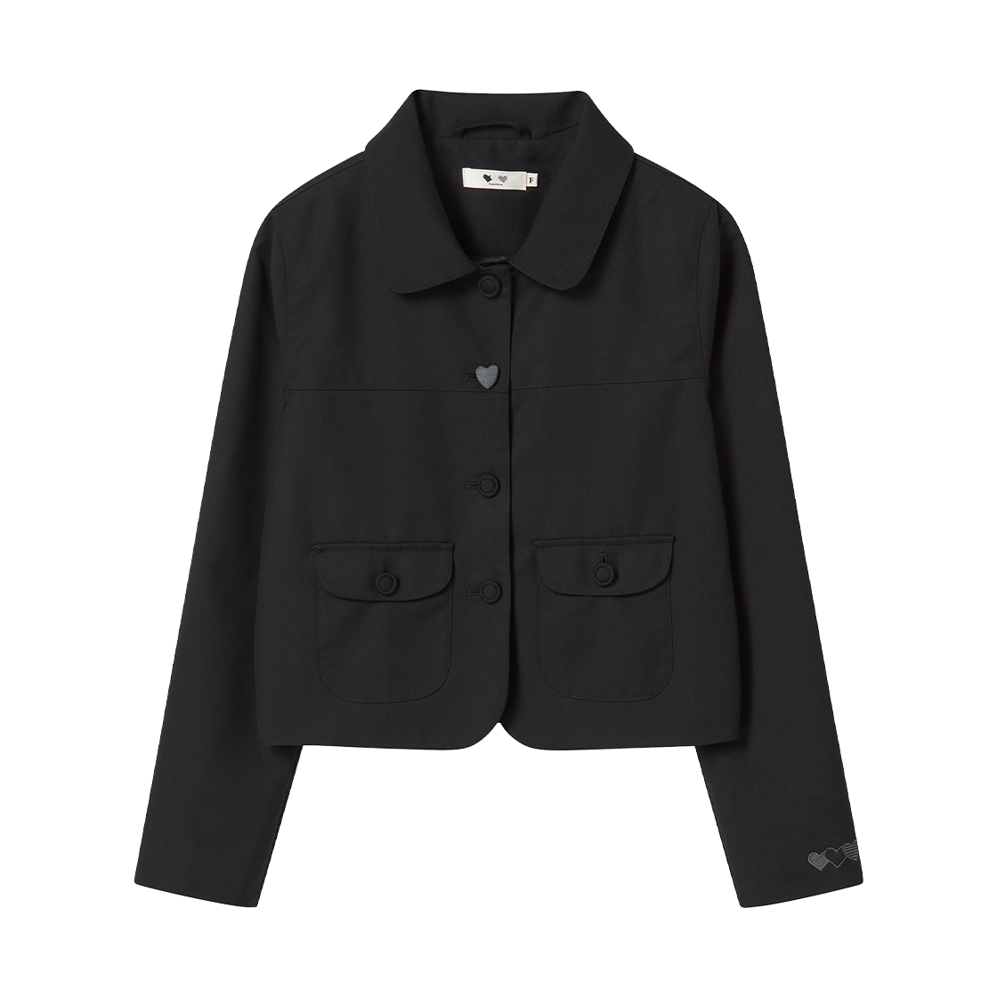 RG_25_FA2_BZ_01 Rogin N Rosie Heart Button Point Blazer Jacket Black