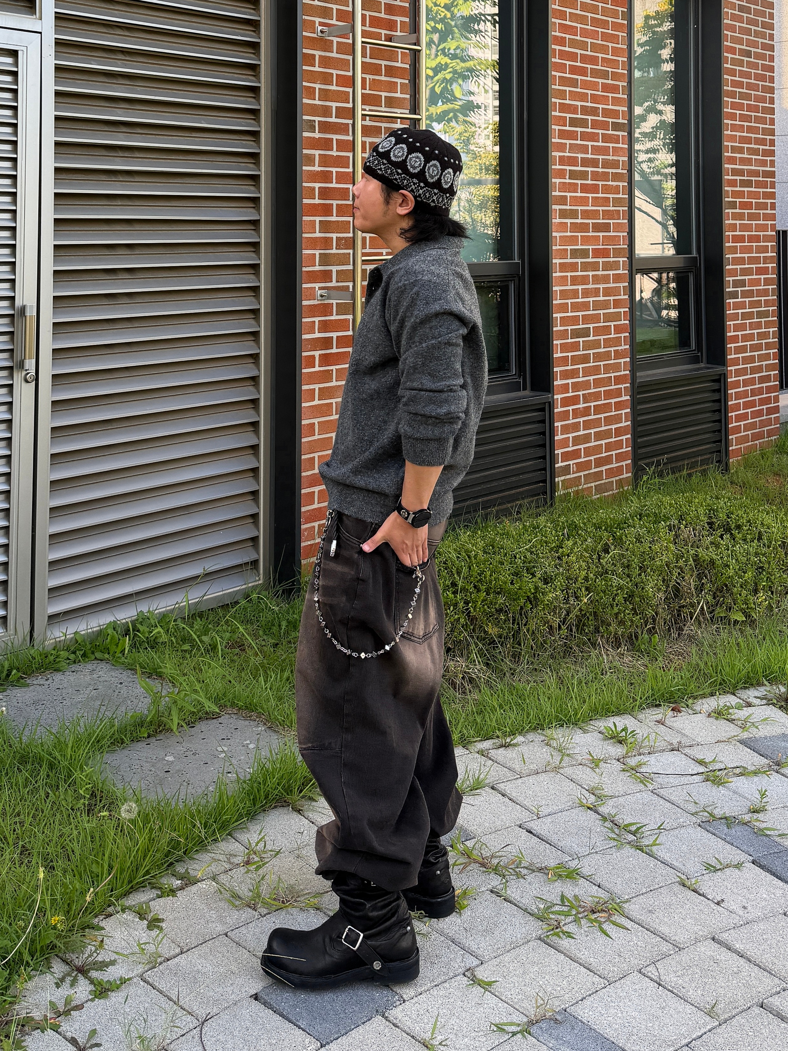 ETCE Nordic Jacquard Beanie Black 착용 스타일 - 1