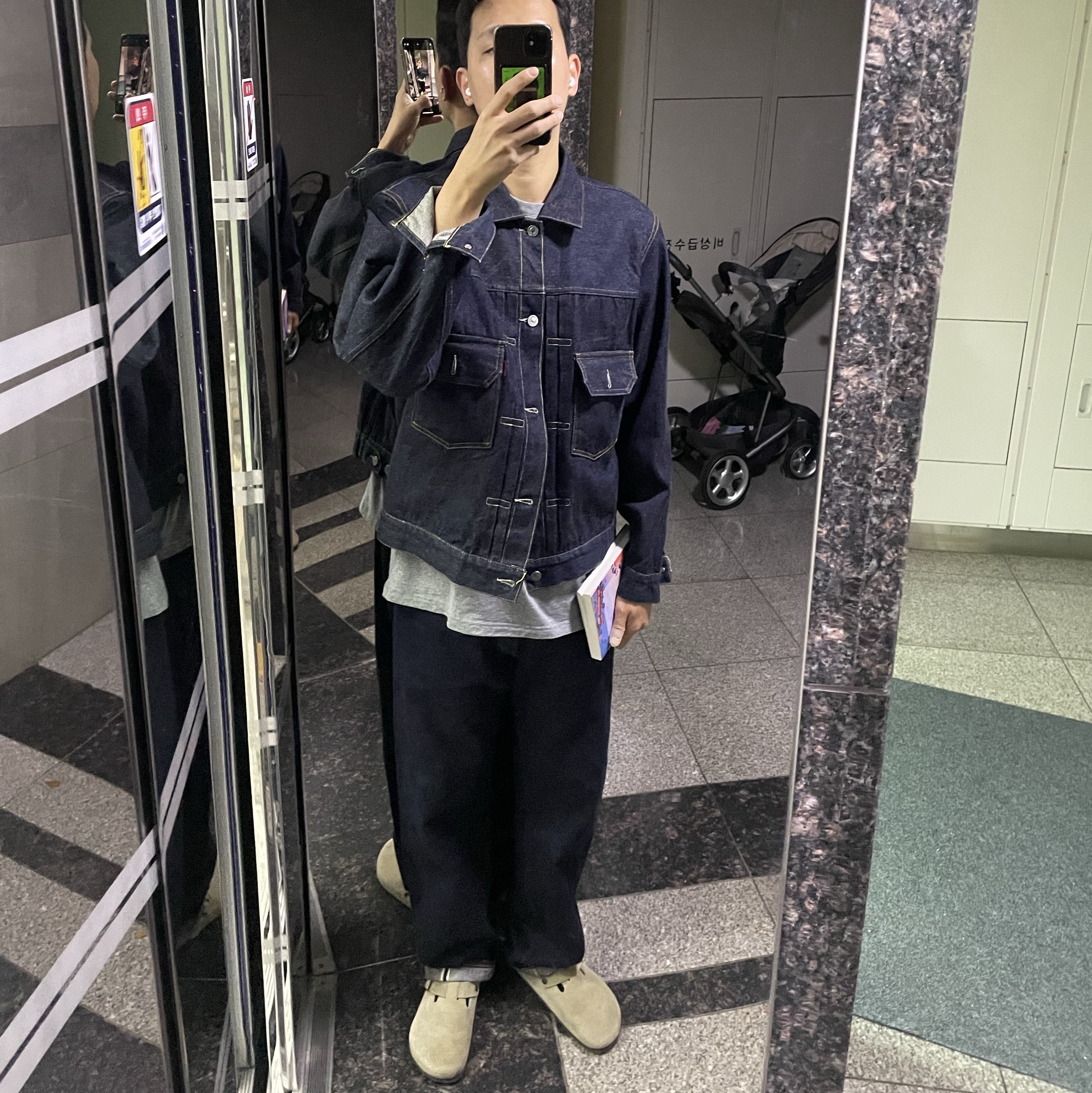 Levi's LVC 1953 TYPE II Jacket Rigid Indigo, Birkenstock Boston Soft Footbed Taupe - Regular 착용 스타일
