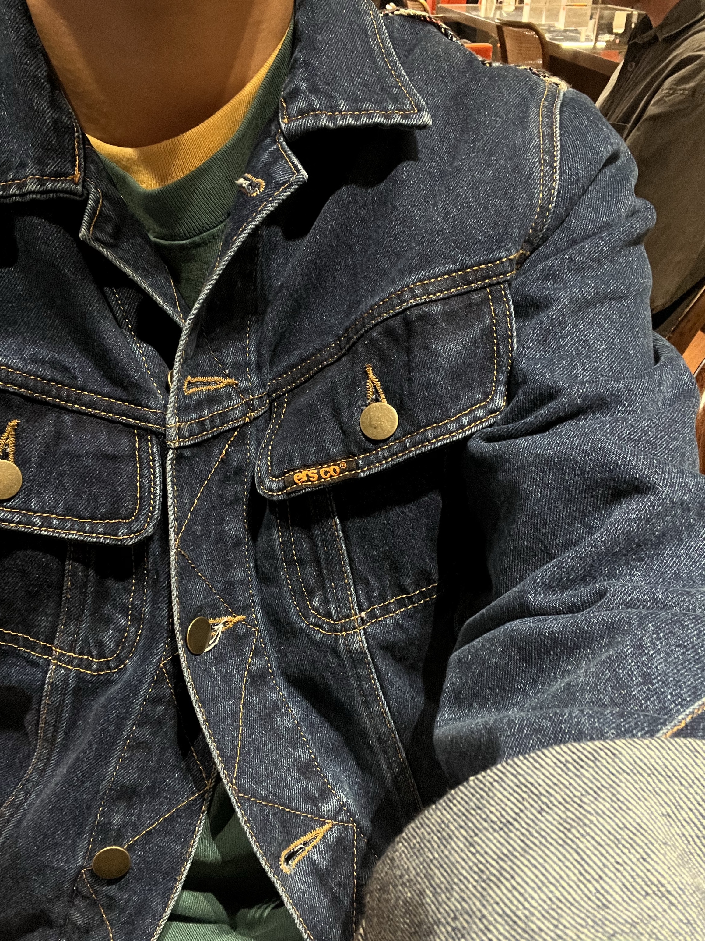 ersco Ancient Denim Trucker Jacket Blue 착용 스타일 - 4