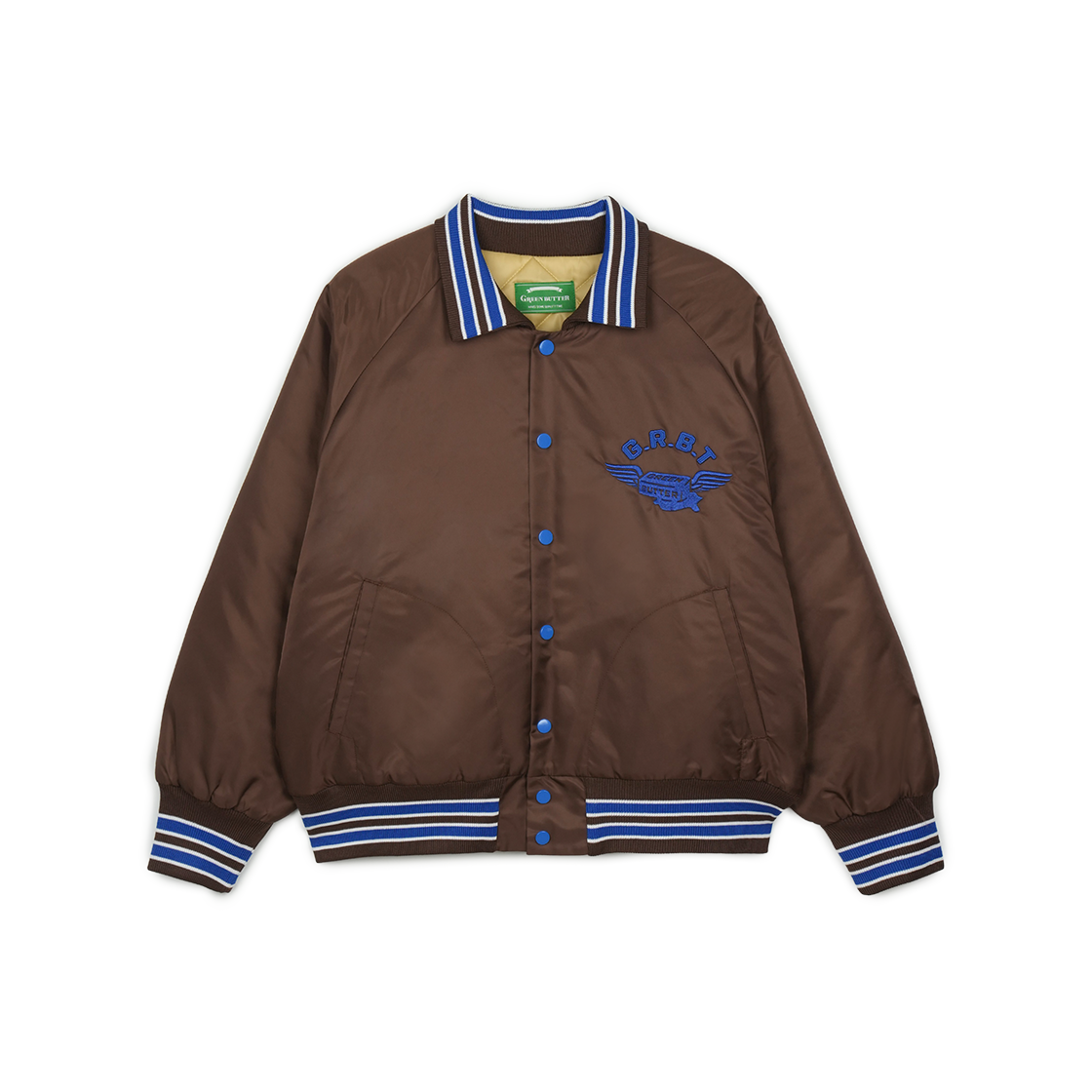 P0000BEX Greenbutter Quilted Varsity Jacket Brown