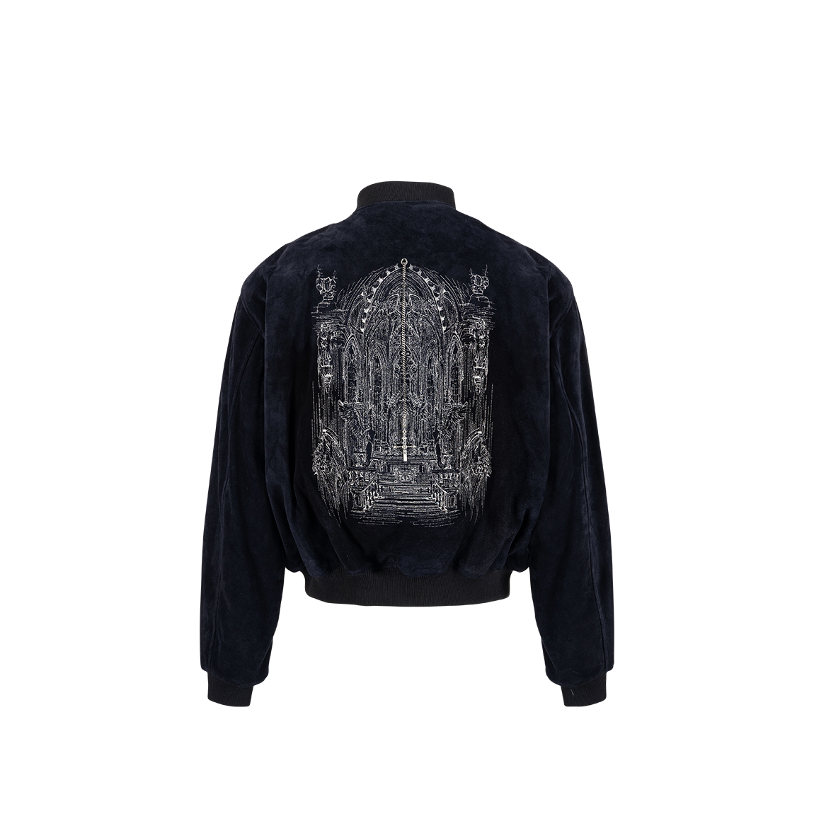 언더마이카 25SS 잔 다르크 소드 오브 알터 엠브로이더드 스웨이드 블루종 네이비(Undermycar 25SS Jeanne D'Arc Sword of Altar Embroidered Suede Blouson Navy)