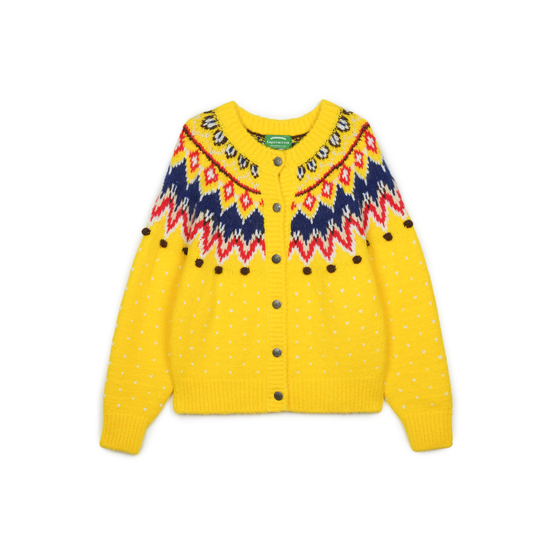 P0000BFE Greenbutter Bobble Stitch Nordic Cardigan Yellow