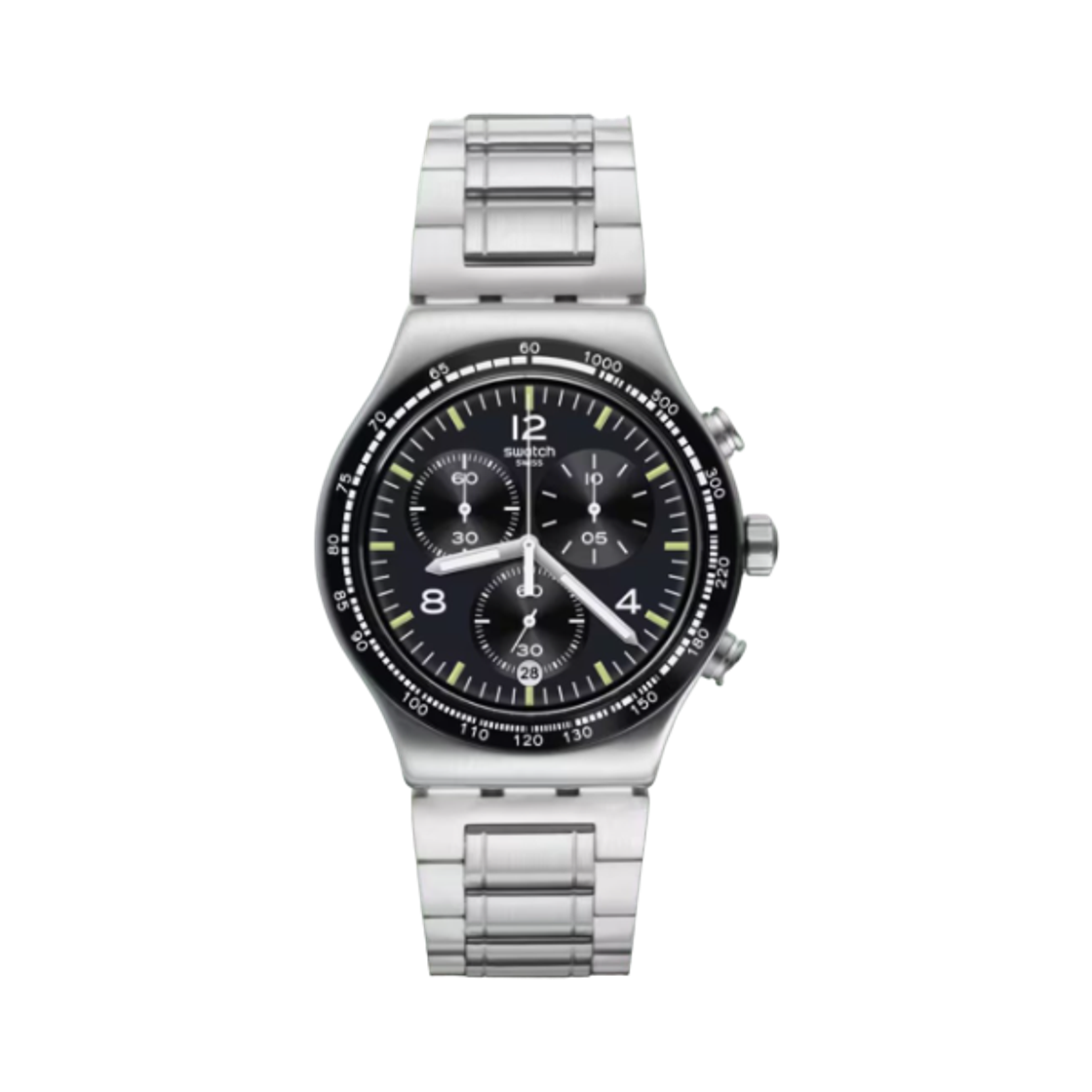 스와치 나이트 플라이트 43mm 쿼츠 실버 블랙(Swatch Night Flight 43mm Quartz Silver Black)