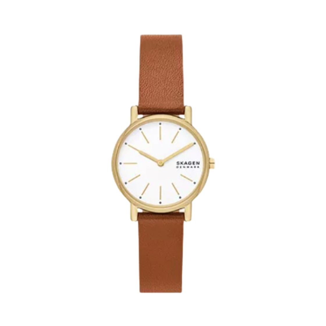 스카겐 시그니쳐 릴리 쿼츠 투핸드 30mm 화이트 레더 브라운(Skagen Signature Lille Quartz Two-Hand 30mm White Leather Brown)