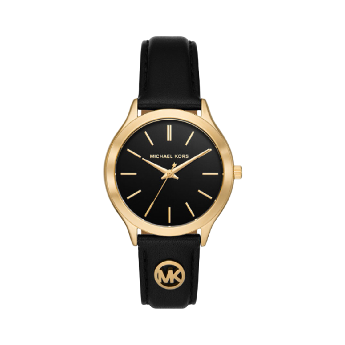 (W) 마이클 코어스 슬림 런웨이 쿼츠 38mm 레더 블랙((W) Michael Kors Slim Runway Quartz 38mm Leather Black)