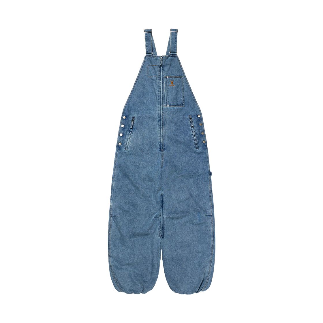NVSN27425 [Dimito X PLAYBOY] Stitched Trucker Bib Denim Pants Wide Fit Lv.1 Washed Blue