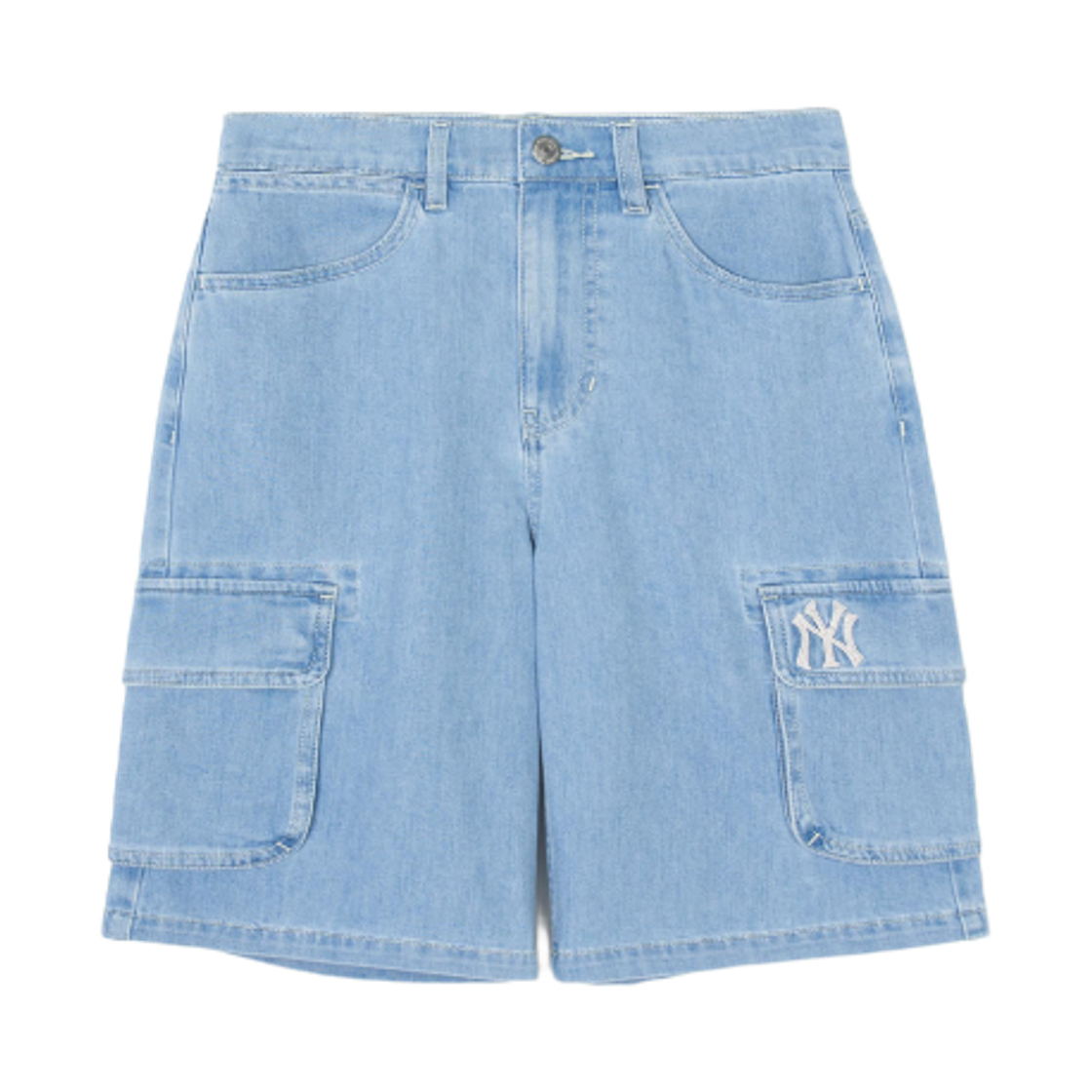 MLB 베이직 미디움 로고 카고 데님 쇼츠 라이트 블루(MLB Basic Medium Logo Cargo Denim Shorts Light Blue)