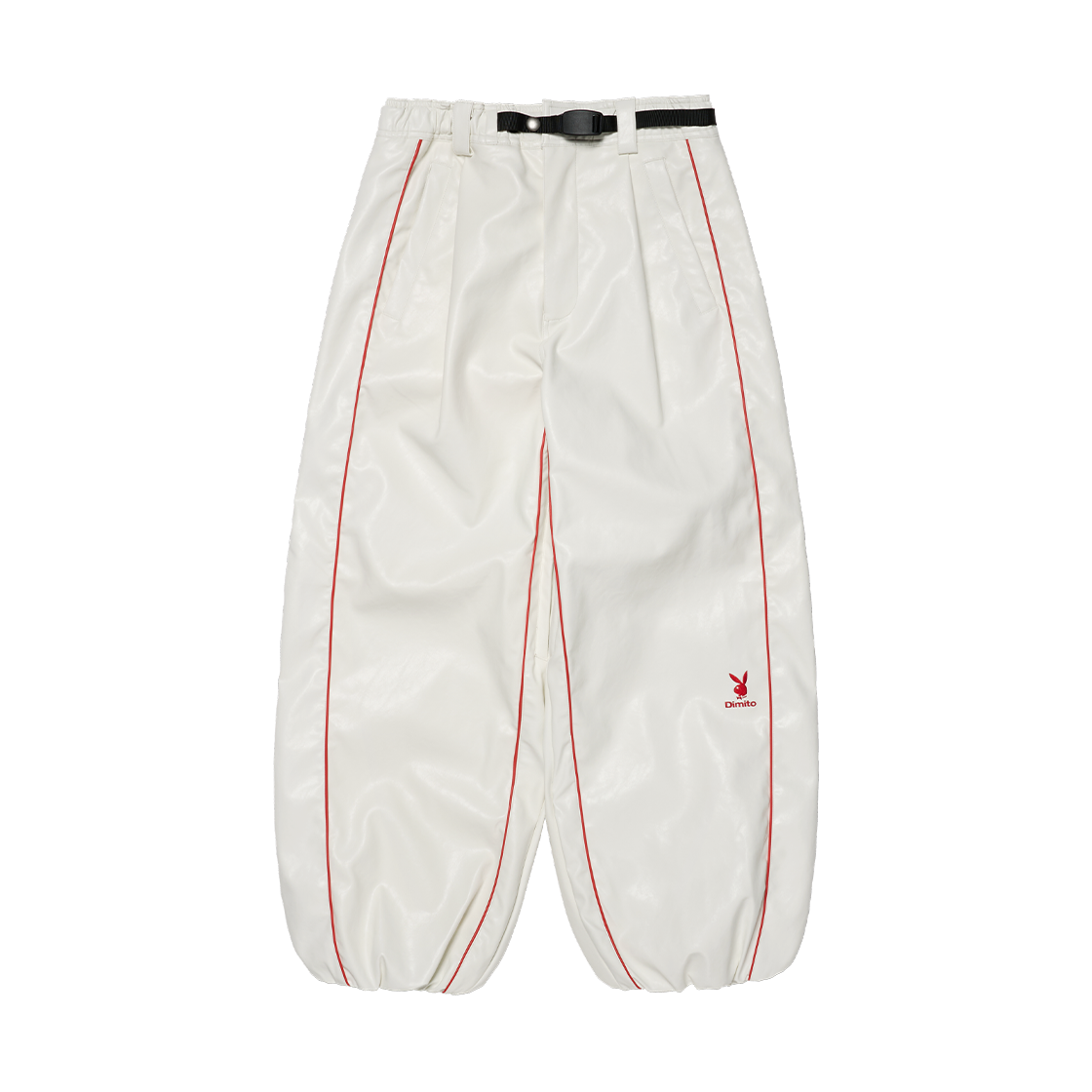 NVST32212 [Dimito X PLAYBOY] Piping Banded Faux Leather Pants Wide Fit Lv.2 White