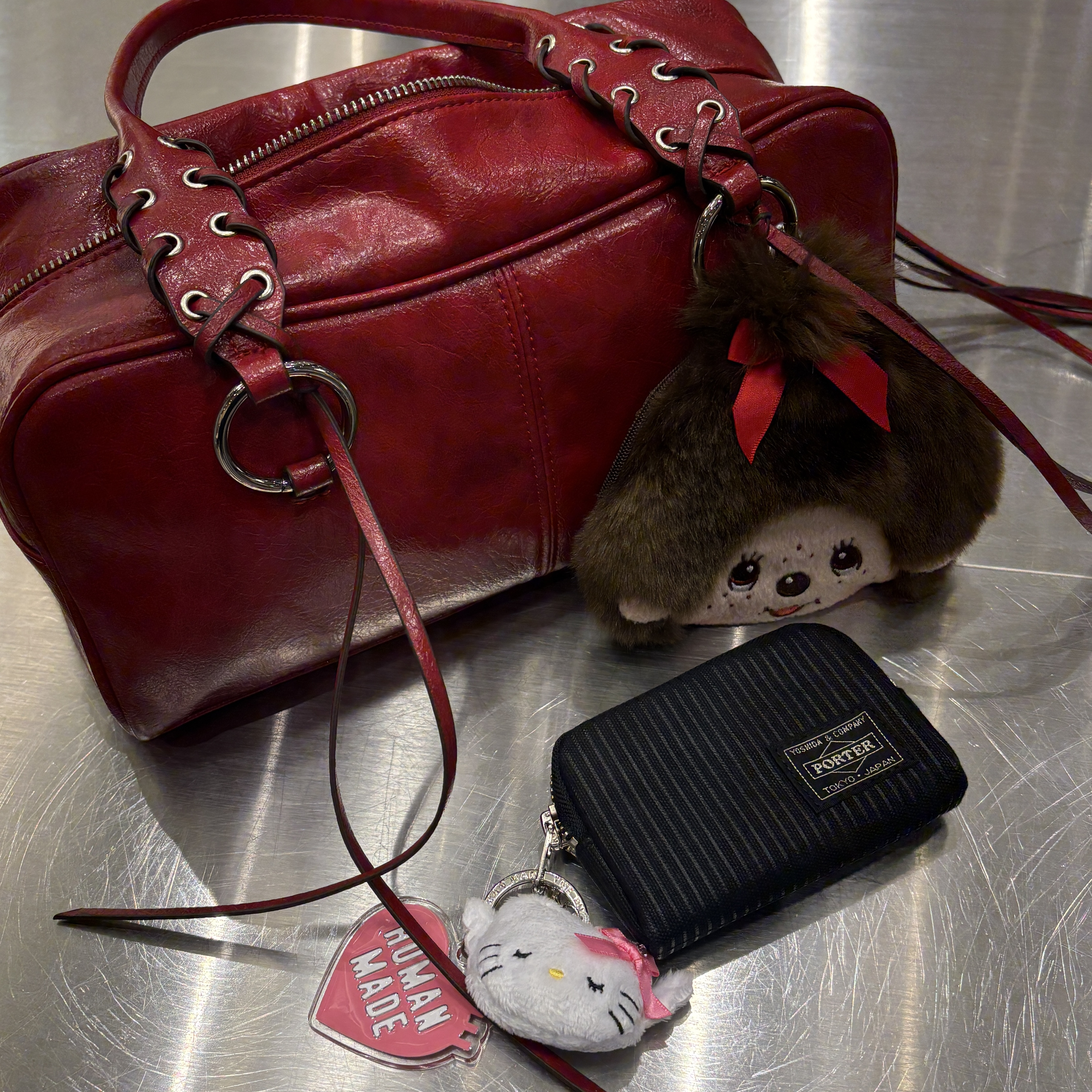 Porter Drawing Coin Key Case Black, Human Made Acrylic Heart Keyring Pink 착용 스타일