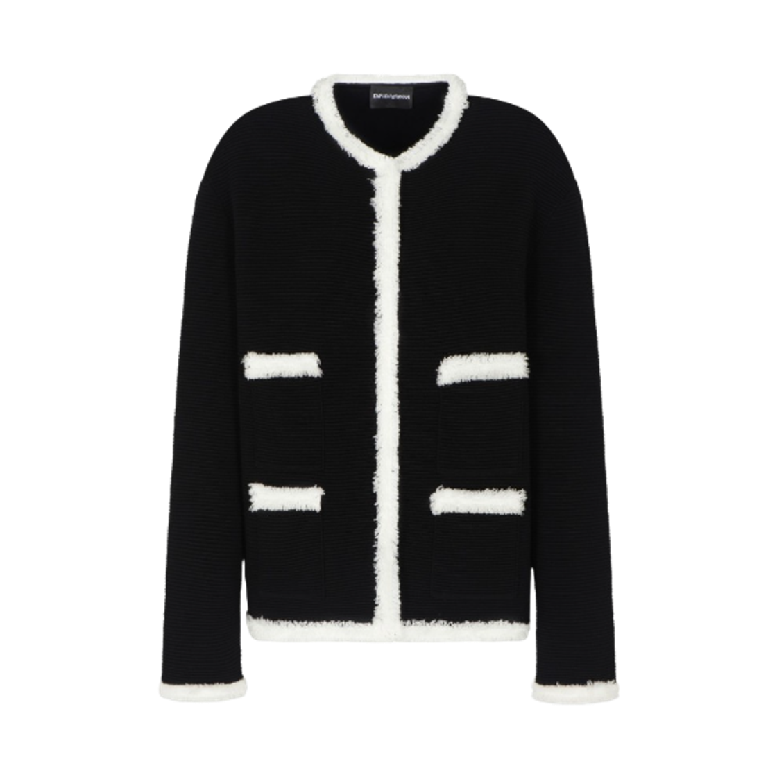 EW001215AF18159MC006 (W) Emporio Armani Ottoman Fabric Jacket with Fringe Trims Black