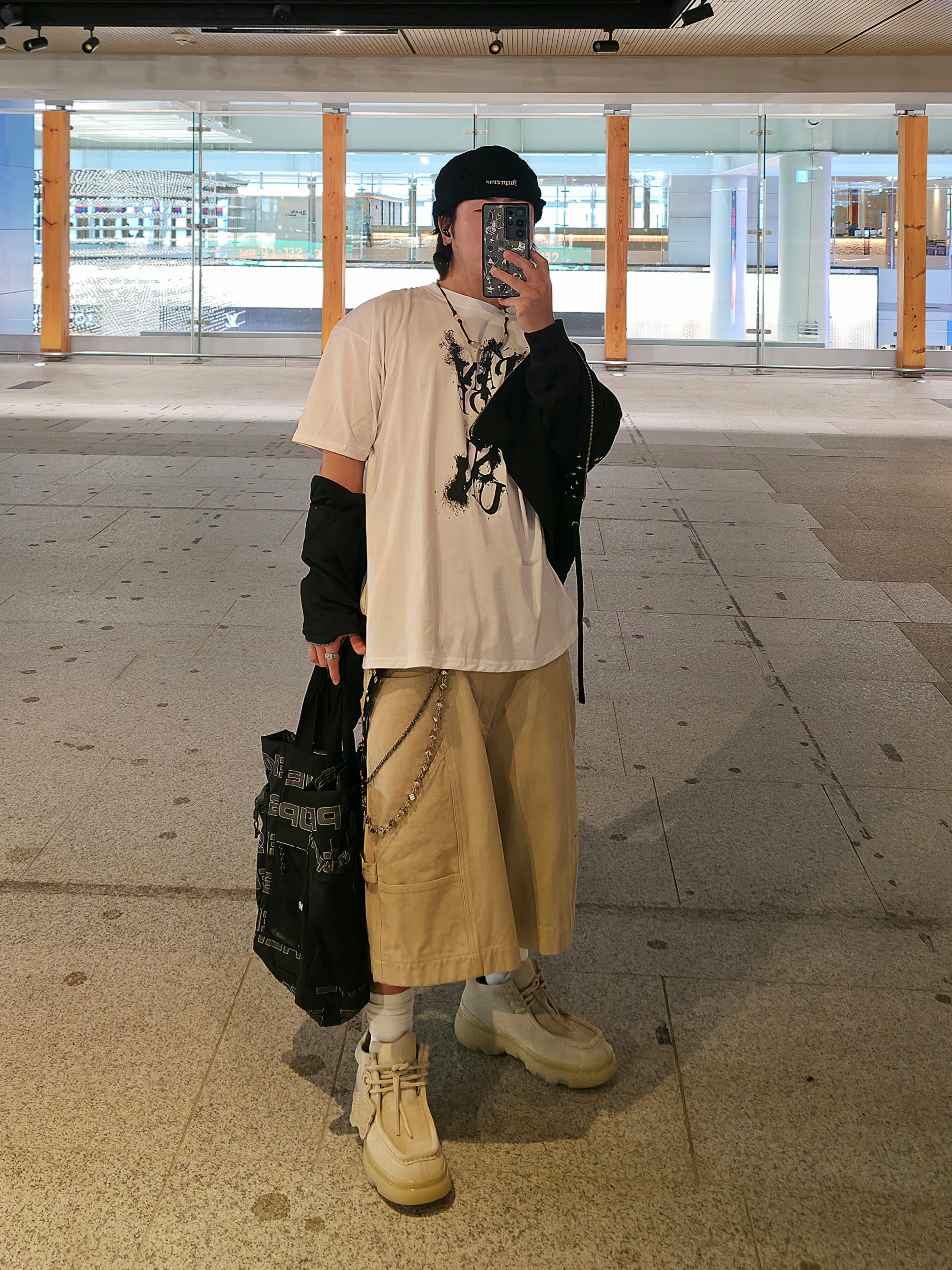 Supreme Block Knit Beanie Black - 25SS, qAp VTG Work Pants Beige 착용 스타일 - 6