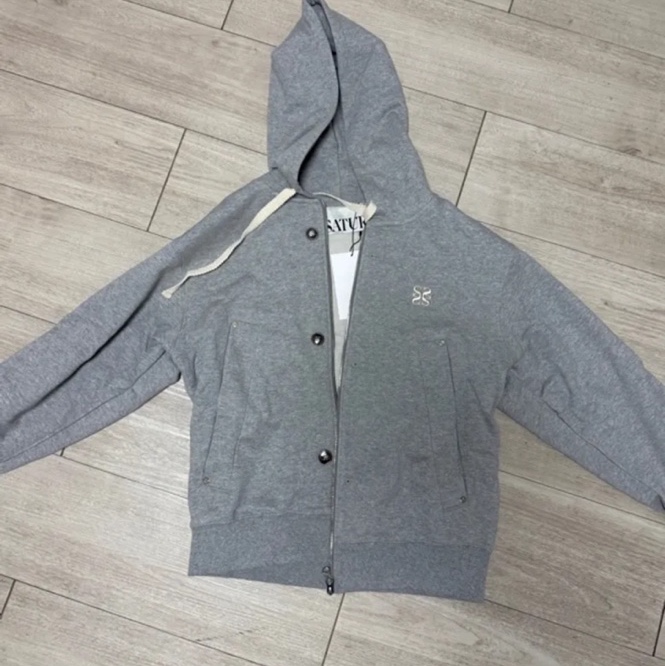 SATUR Teo Cotton All Day Hood Zip-up Melange Gray 착용 스타일