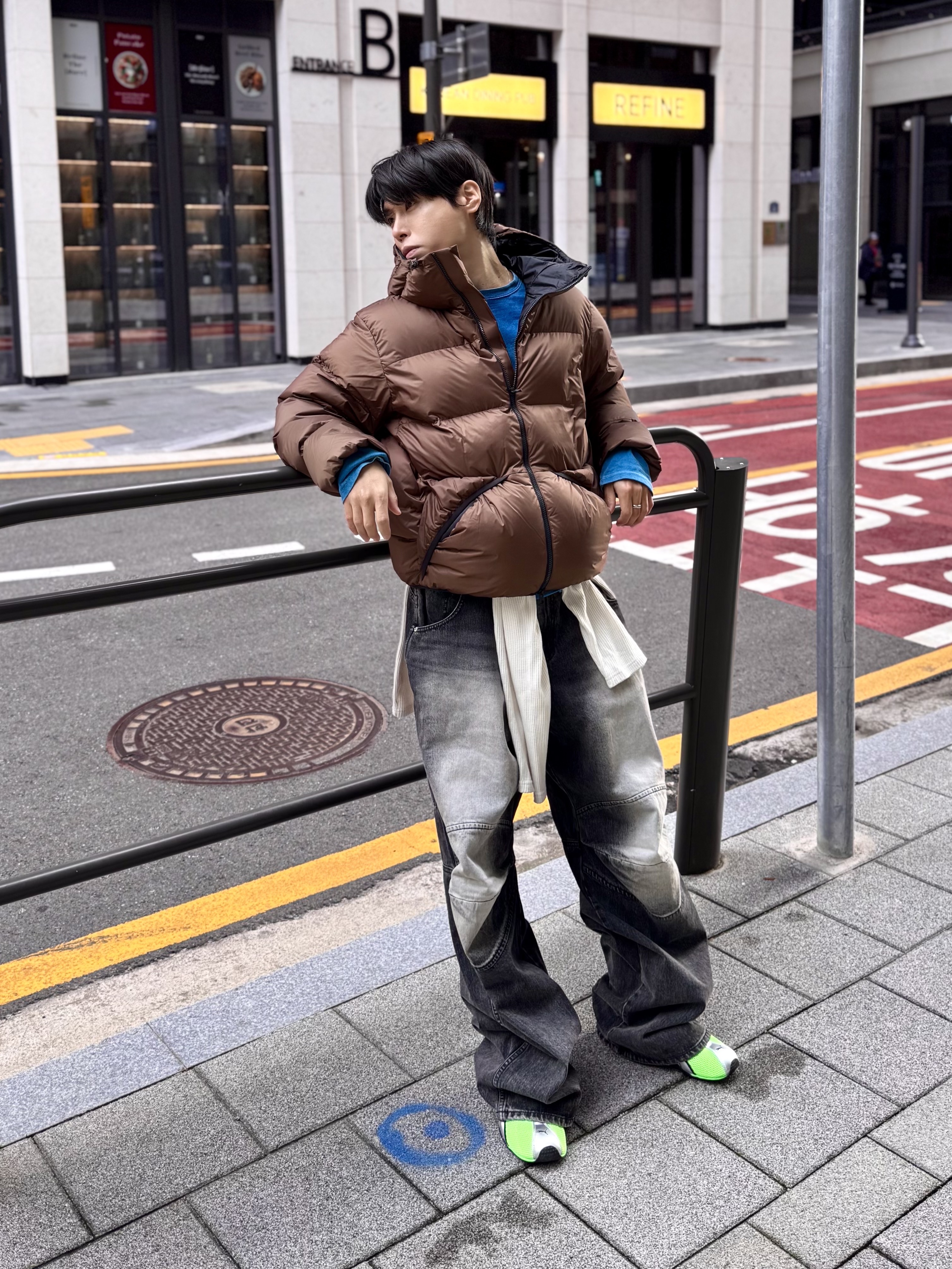 MJD 3D Knee Denim Pants Black, Puma H-street OG Green Silver 착용 스타일 - 1