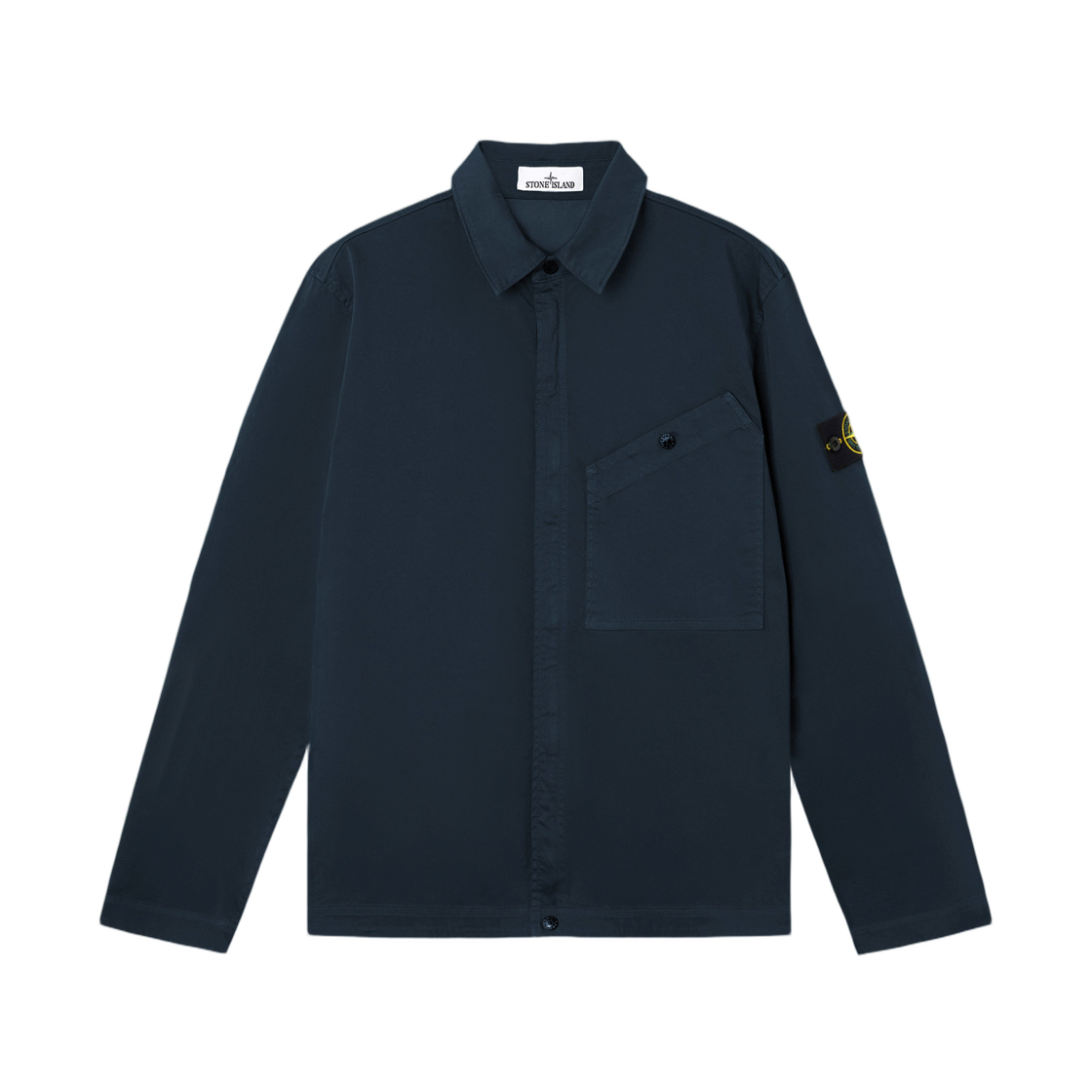 K2S1512000-06S0012-V0020 Stone Island 1200006 Stretch Organic Cotton Satin Overshirt with Chest Pocket and Two-Way Zip Navy Blue - 25FW