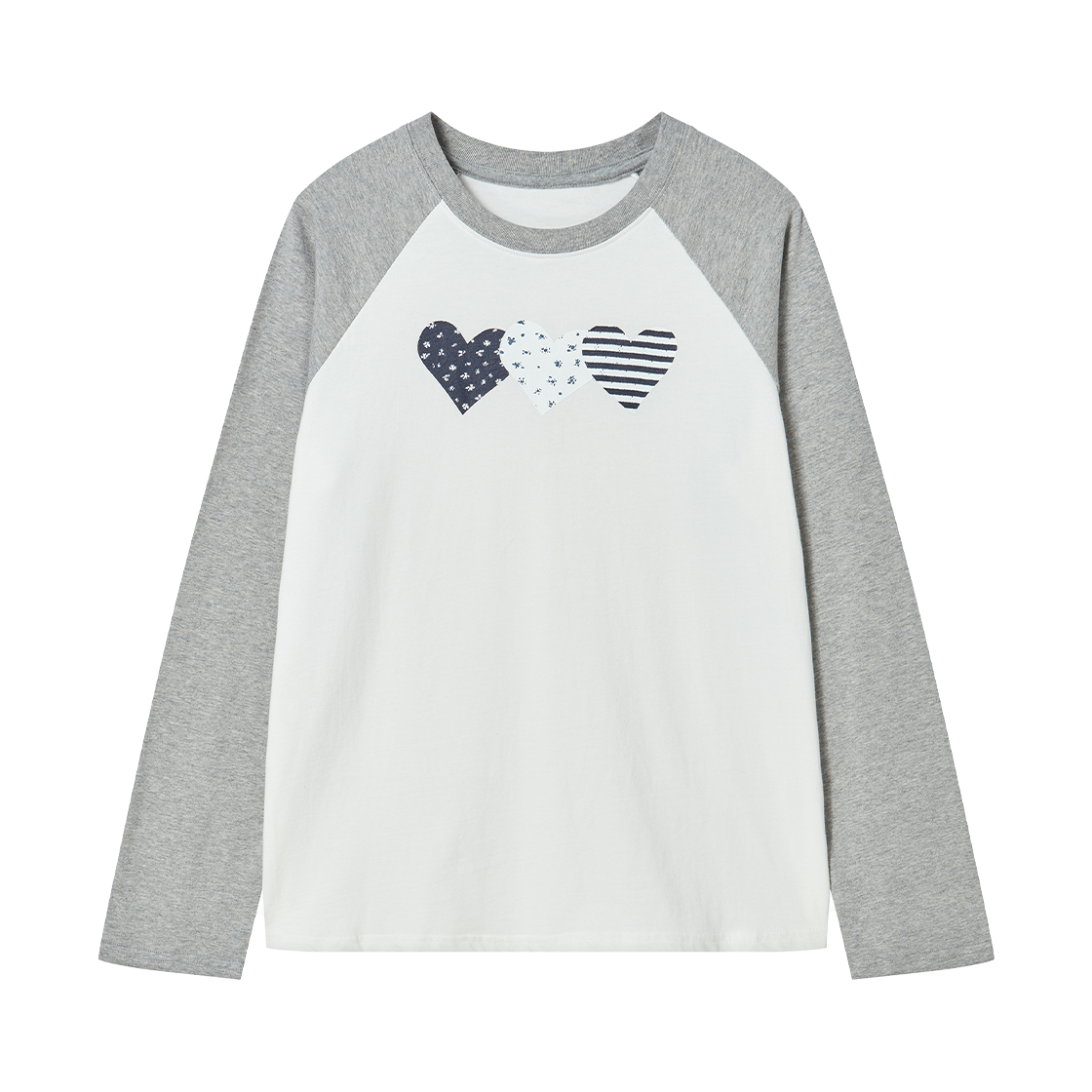 RG_25_FA2_LS_09 Rogin N Rosie Heart Printed Cotton Ragian Long Sleeve White