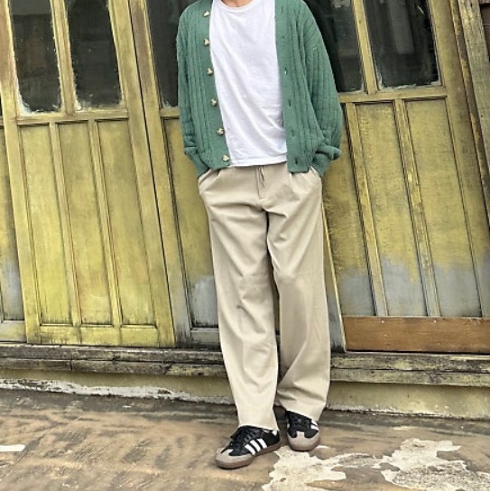 SATUR Faro Over Size Boucle Cardigan Sage Green 착용 스타일