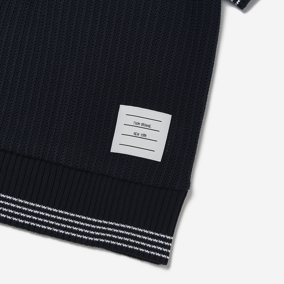 (W) 톰브라운 솔리드 라셀 티핑 스트라이프 숏슬리브 폴로 네이비((W) Thom Browne Solid Raschel Tipping Stripe Short Sleeve Polo Navy) - 4