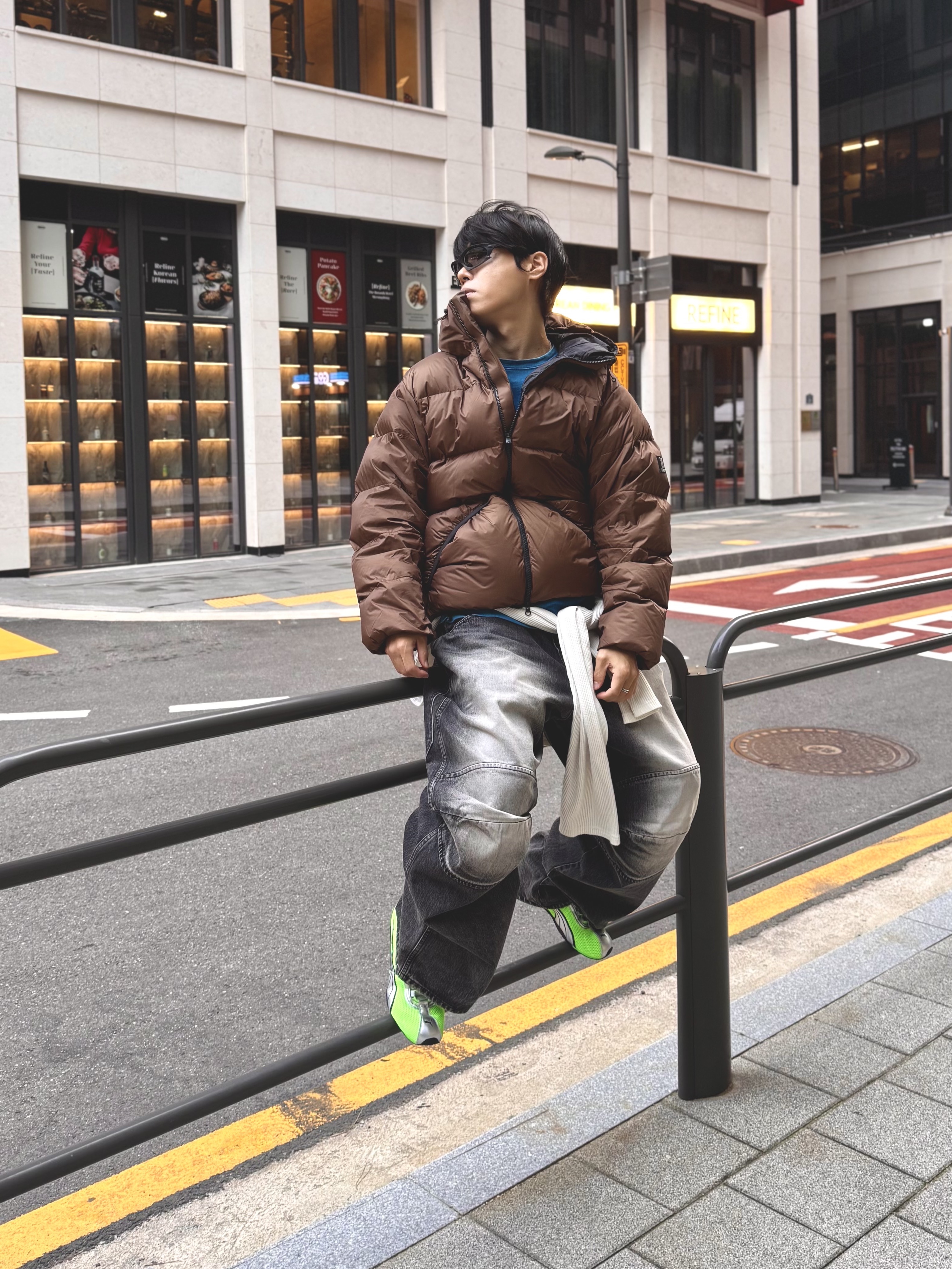 MJD 3D Knee Denim Pants Black, Puma H-street OG Green Silver 착용 스타일 - 3