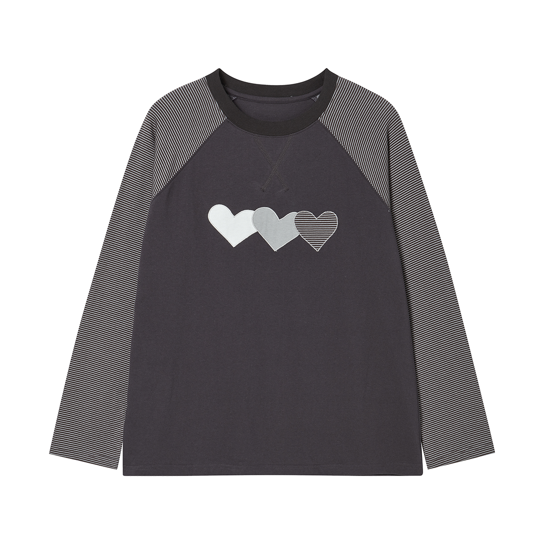 RG_25_FA2_LS_22 Rogin N Rosie Heart Pointed Stripe Long Sleeve Charcoal