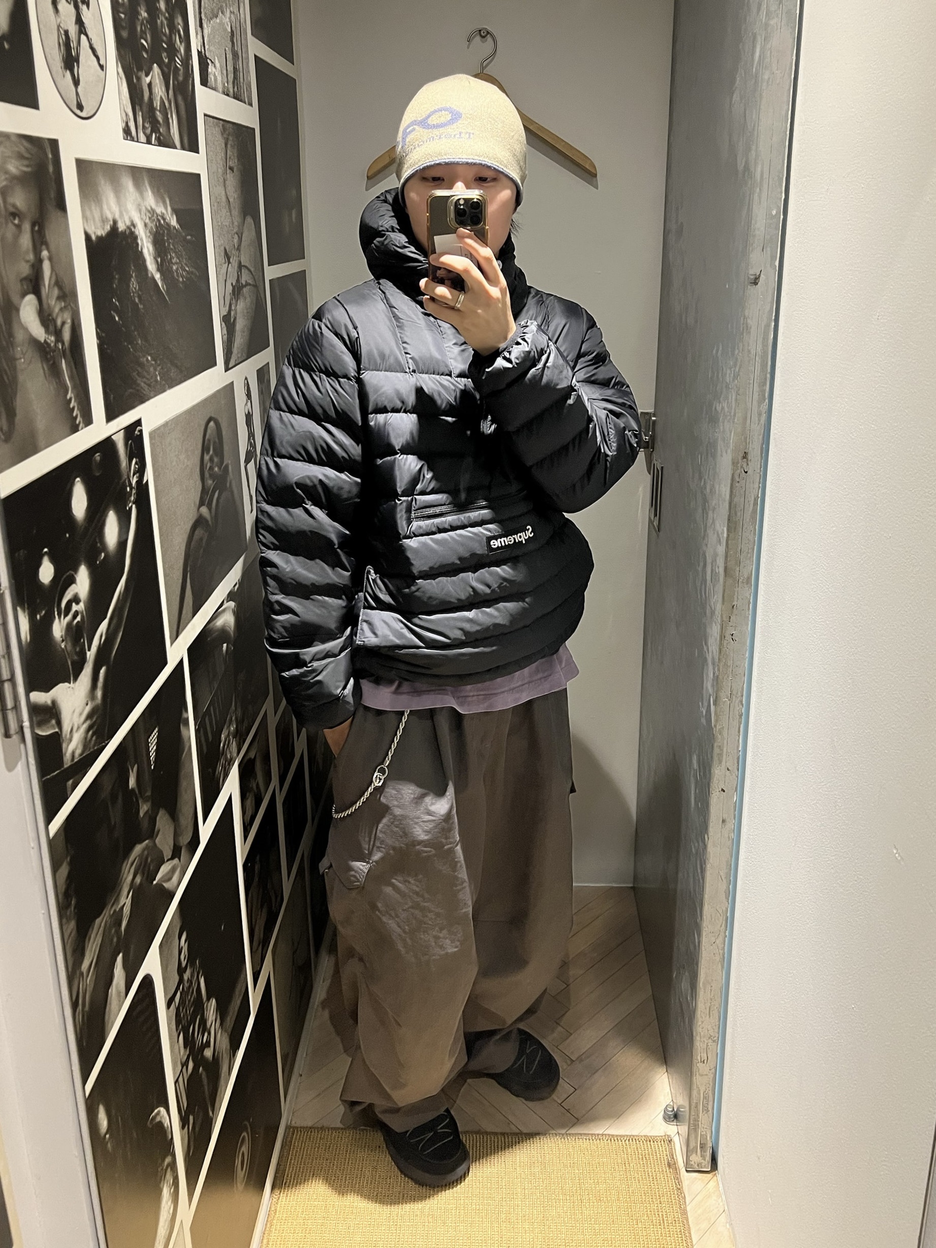 Supreme Micro Down Half Zip Hooded Pullover Black - 25FW 착용 스타일 - 1