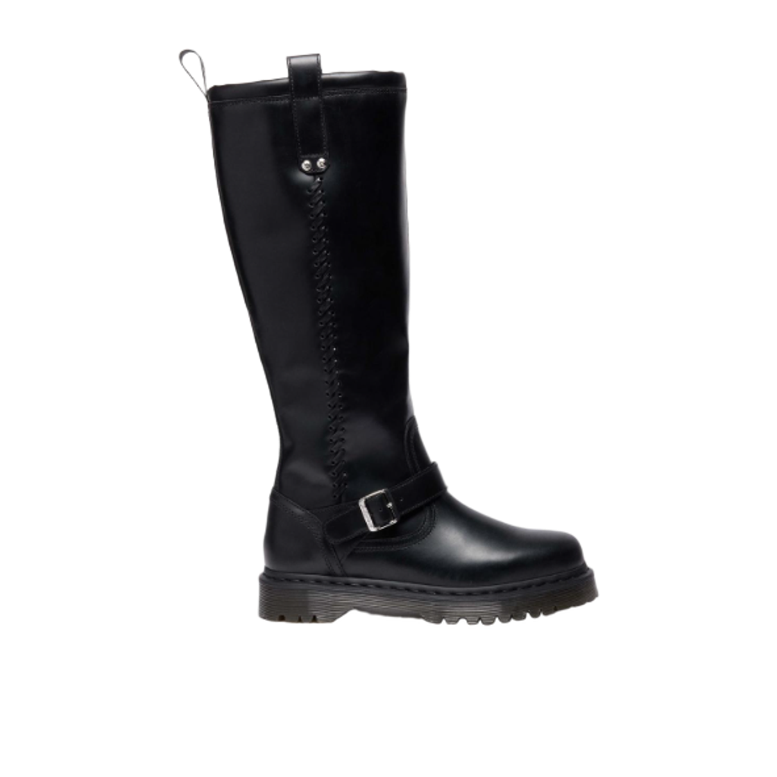 42669001 Dr. Martens Anistone Knee High Orleans Leather Biker Boots Black