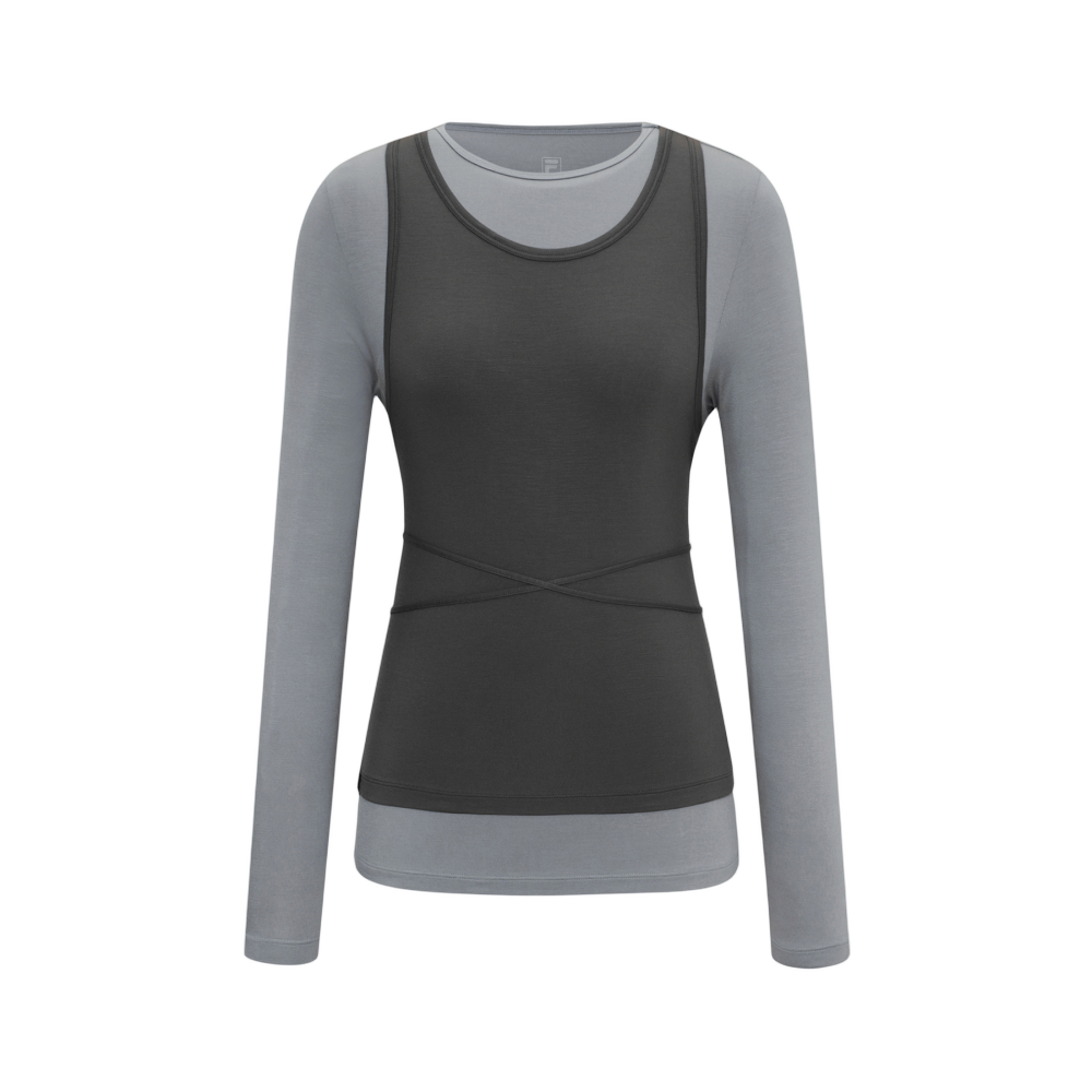 1100FS253RL02F002041 [6% 적립] FILA 2 In 1 Layered Cover-Up T-Shirt Dark Gray