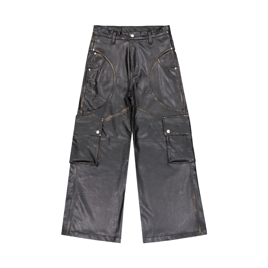 25FW-08(250208) Full of Ssun Circle Cargo Washing Leather Pants Black