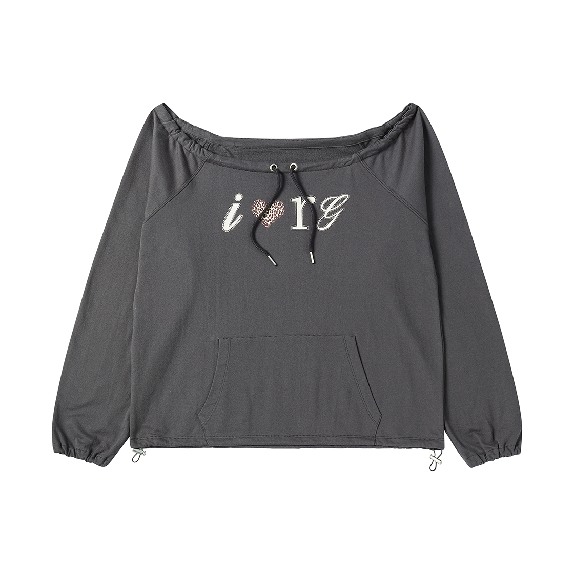 RG_25_FA2_LS_15 Rogin N Rosie I Luv RnR Leopard String Point Long Sleeve Charcoal