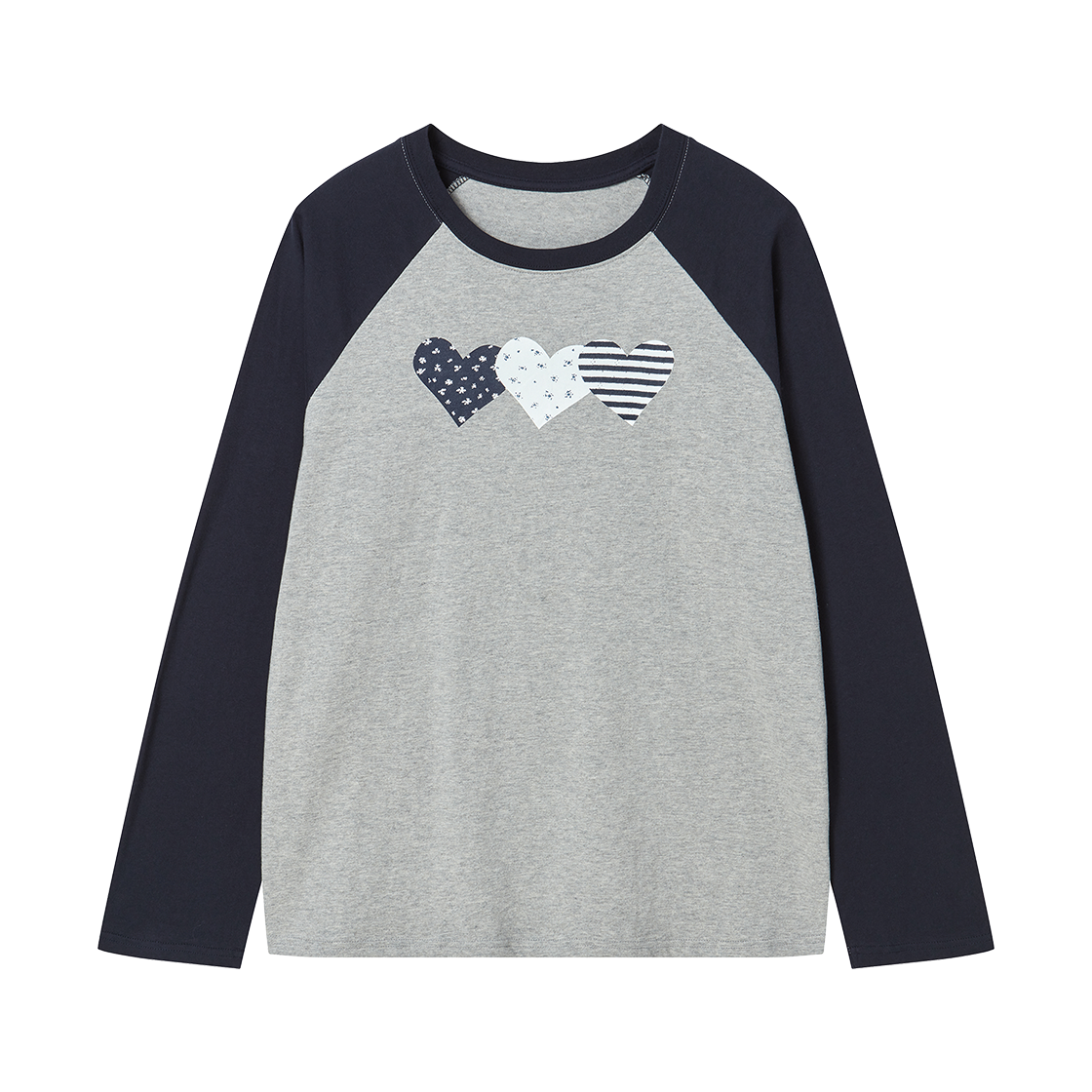 RG_25_FA2_LS_09 Rogin N Rosie Heart Printed Cotton Ragian Long Sleeve Gray