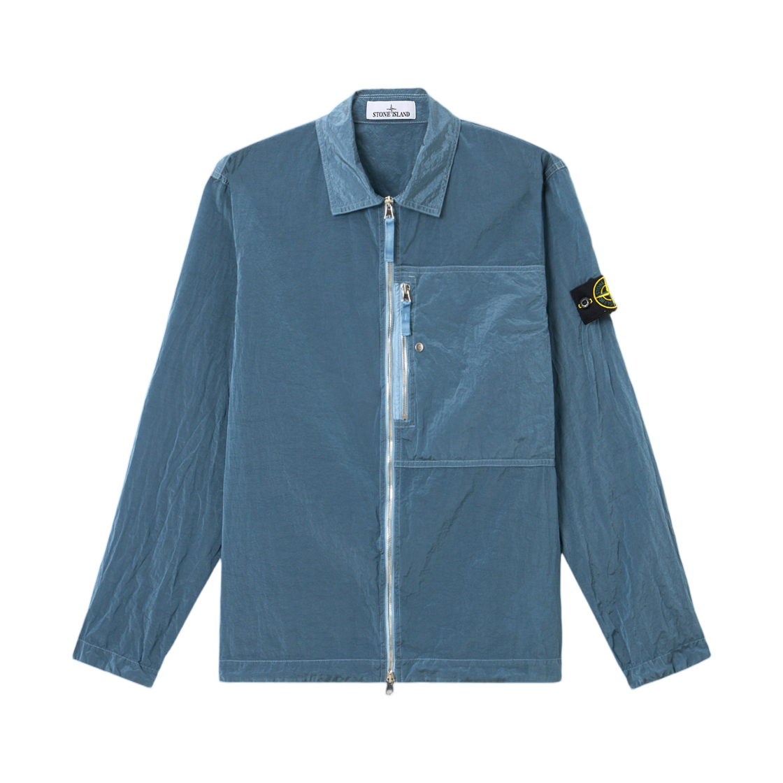 스톤 아일랜드 1200031 나일론 메탈 에코닐 컴포트 핏 오버셔츠 체스트 포켓 앤 투웨이 집 스틸 블루 - 25FW