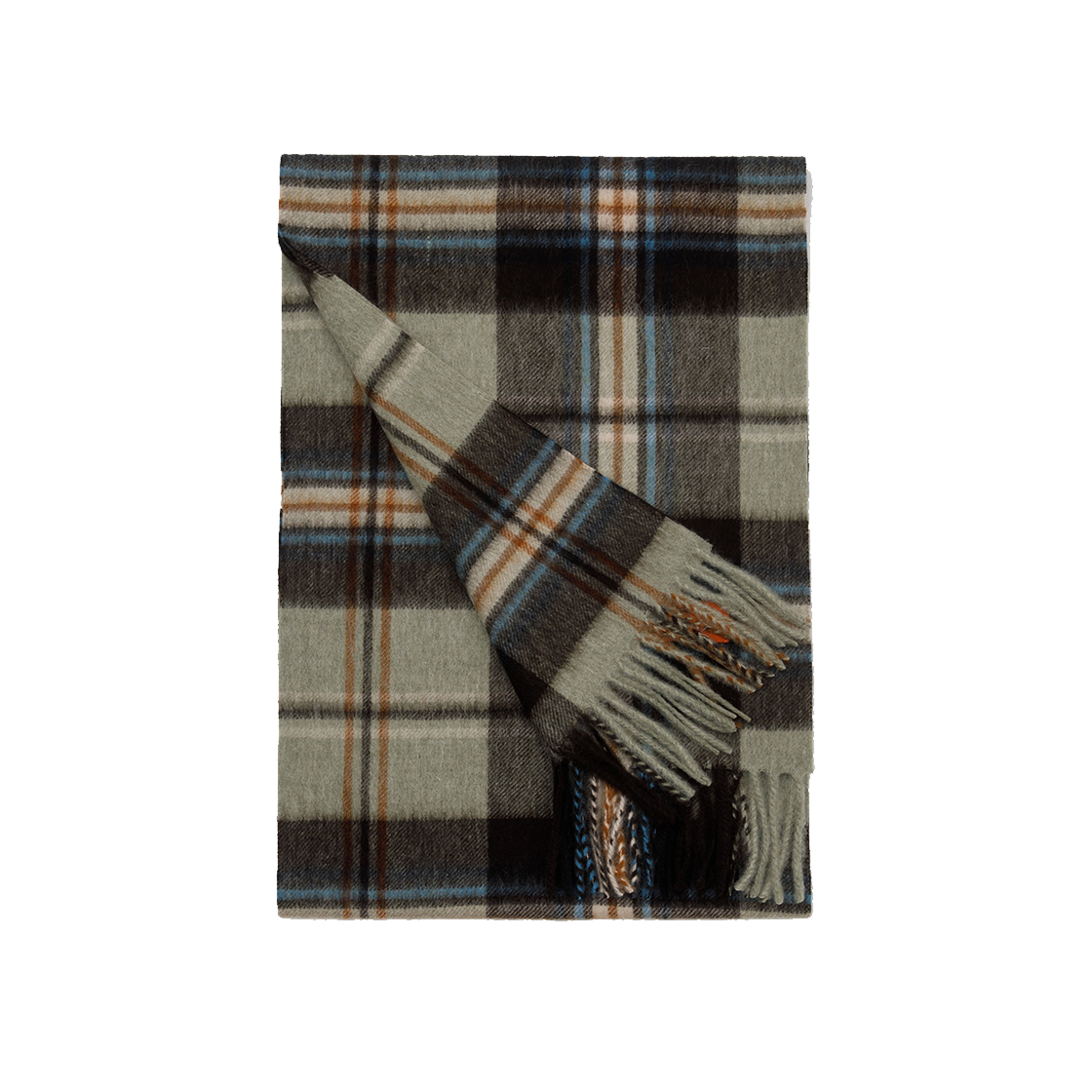 리끌로우 이니 체크 울 100% 머플러 올리브 브라운(RECLOW Eeny Check Wool 100% Muffler Olive Brown) - 2