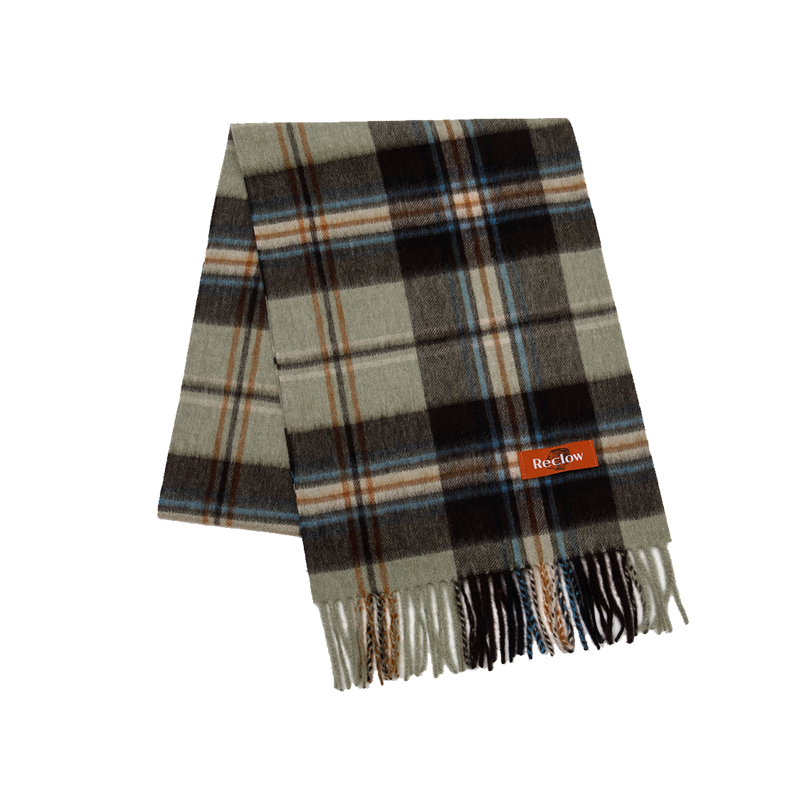 리끌로우 이니 체크 울 100% 머플러 올리브 브라운(RECLOW Eeny Check Wool 100% Muffler Olive Brown)